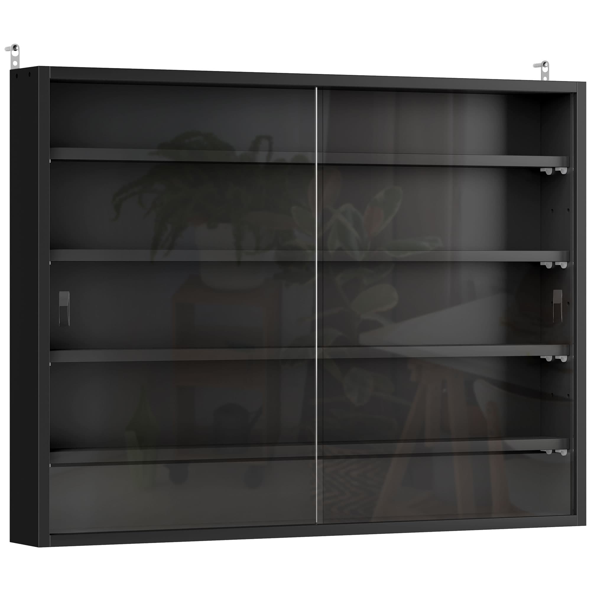 Wall-Mounted Display Cabinet With Sliding Glass Doors - Black