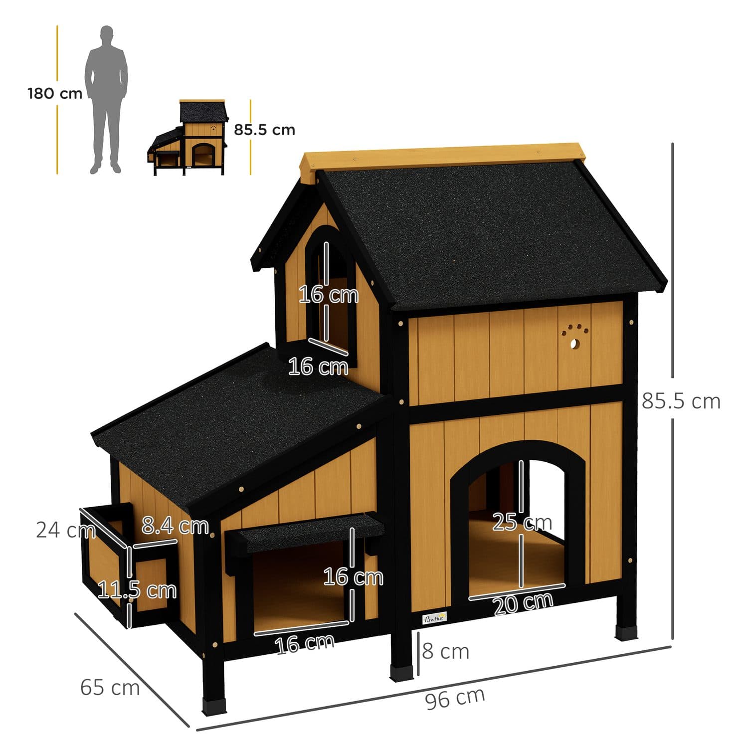 PawHut Wooden Outdoor Cat House With Multiple Entrances - image 4