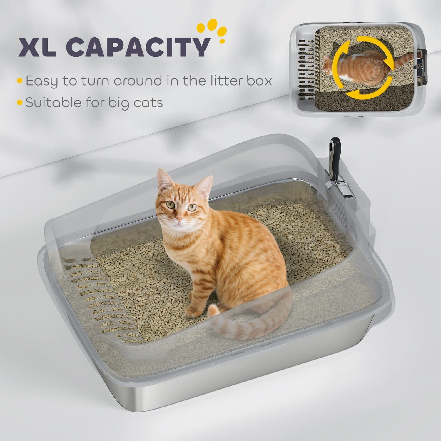 XL Open Cat Litter Box With High Sides and Metal Scoop - image 5