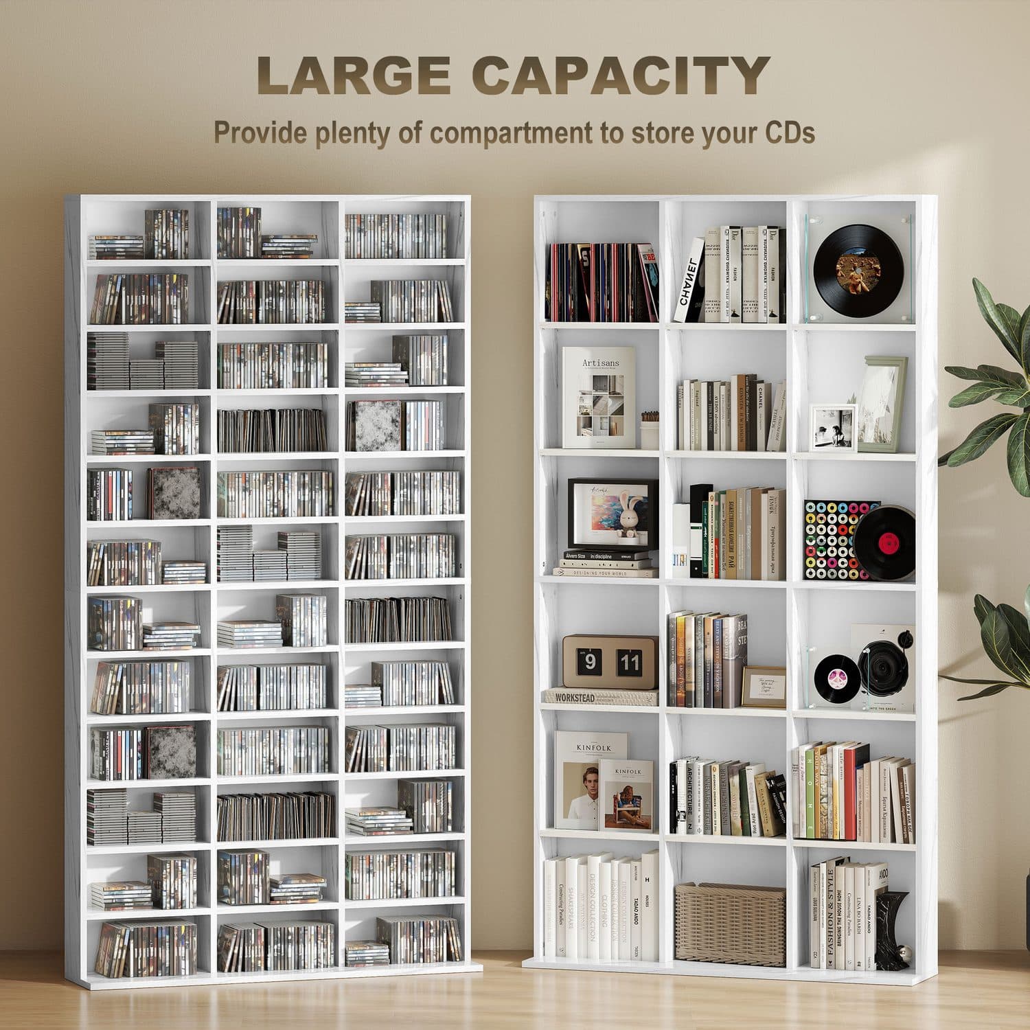 Three-Column Media Storage Unit in White Marble Effect - image 4