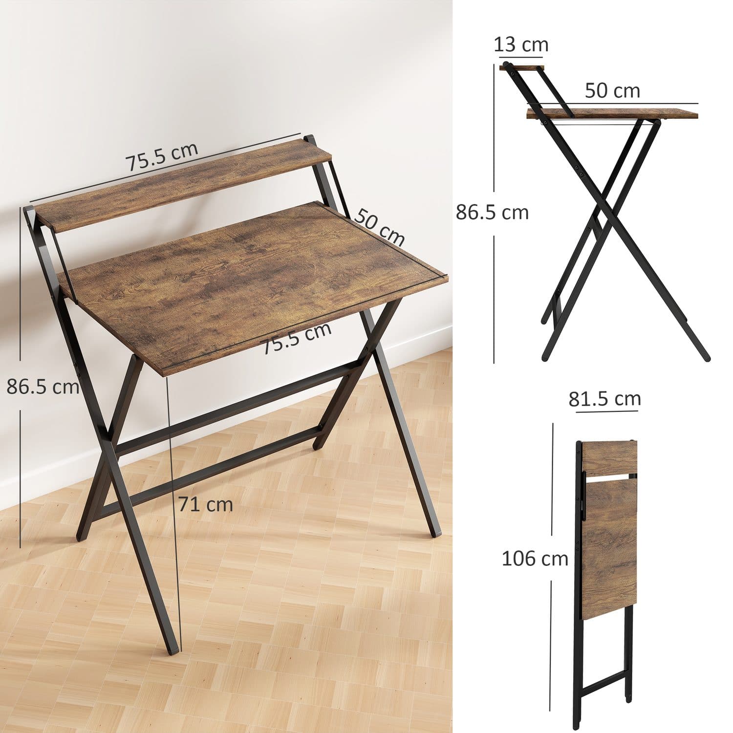 Space-Saving Folding Computer Desk with Monitor Shelf - image 2