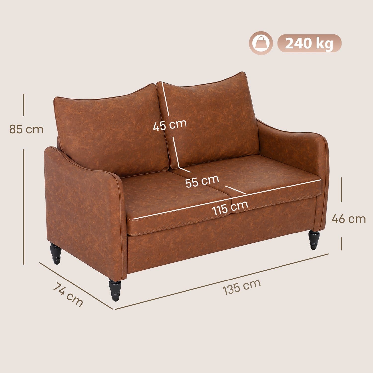 Brown Marble-Effect Two-Seater Sofa - image 3