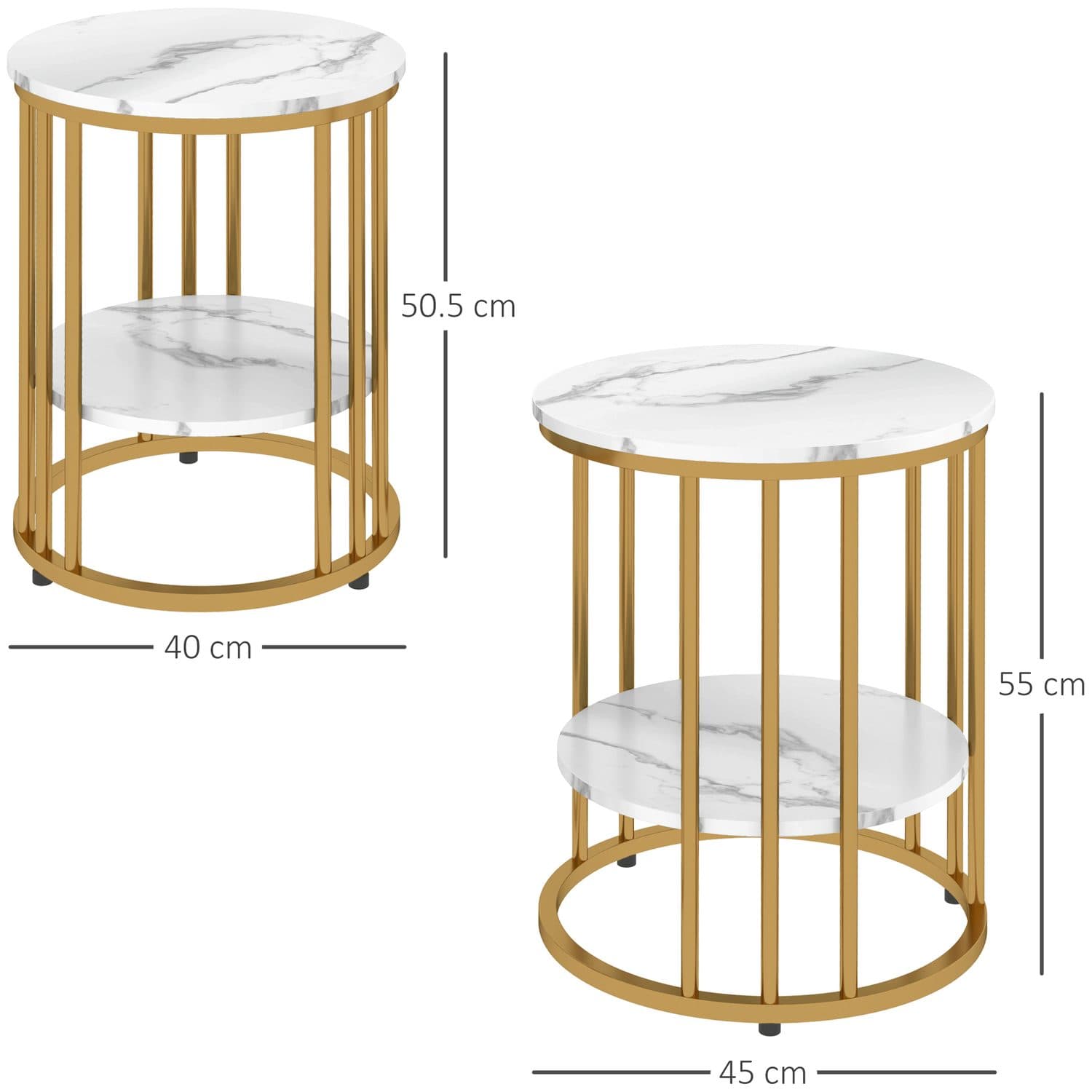 Two marble-topped tables with gold cage frames, sold together - image 3