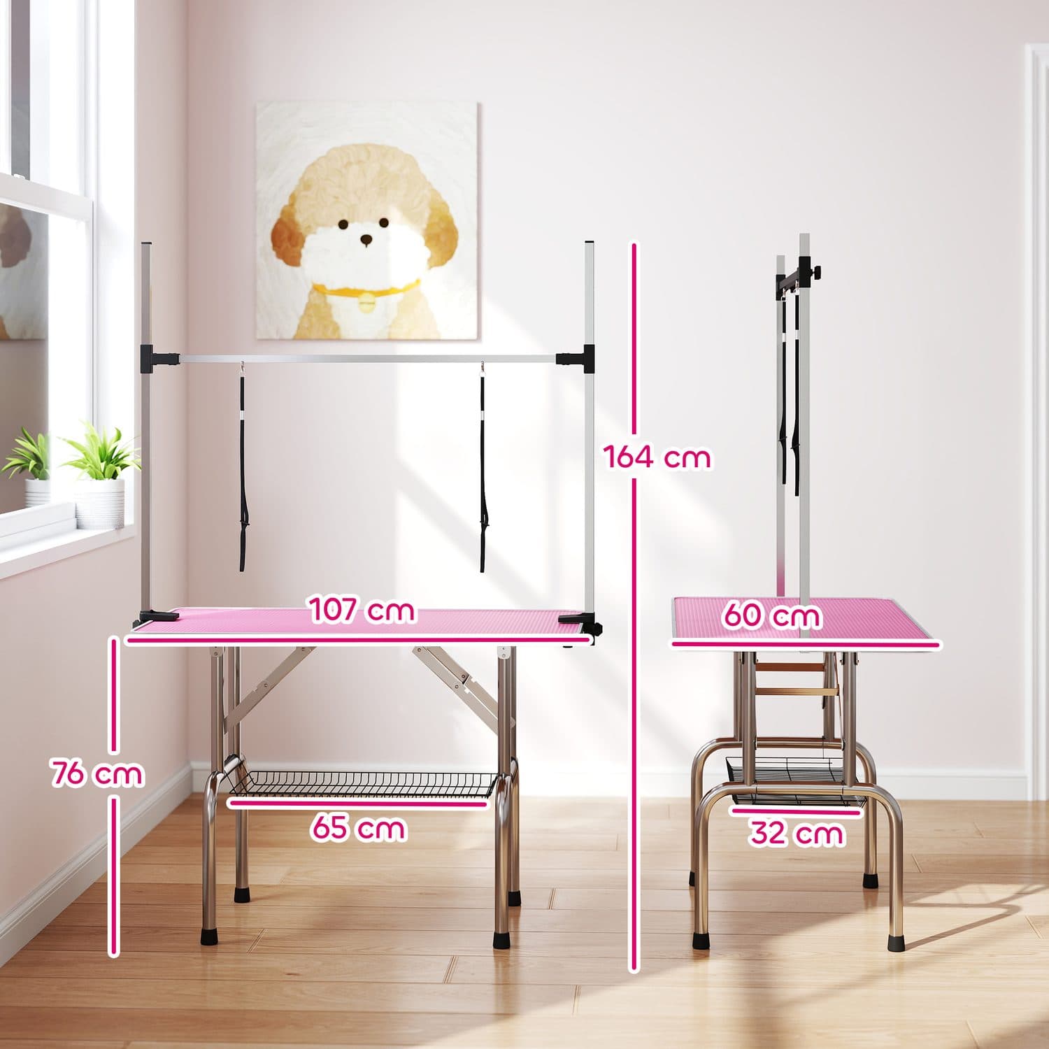 Adjustable Metal Dog Grooming Table with Rubber Top - image 2