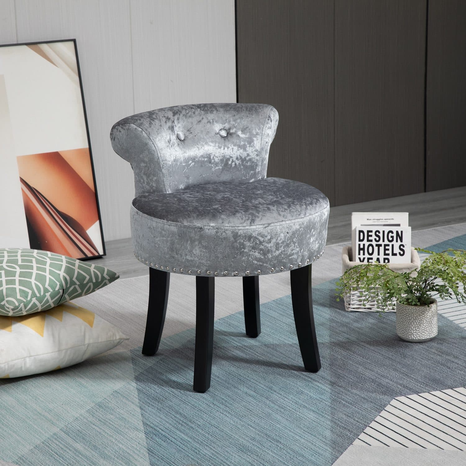 Grey Velvet Stool - image 5