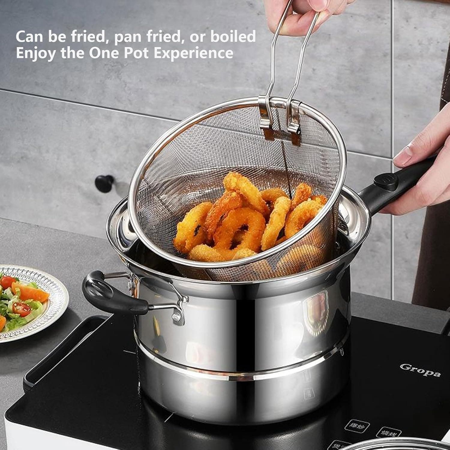 Stainless Steel Chip Pan for Frying and Steaming - image 2