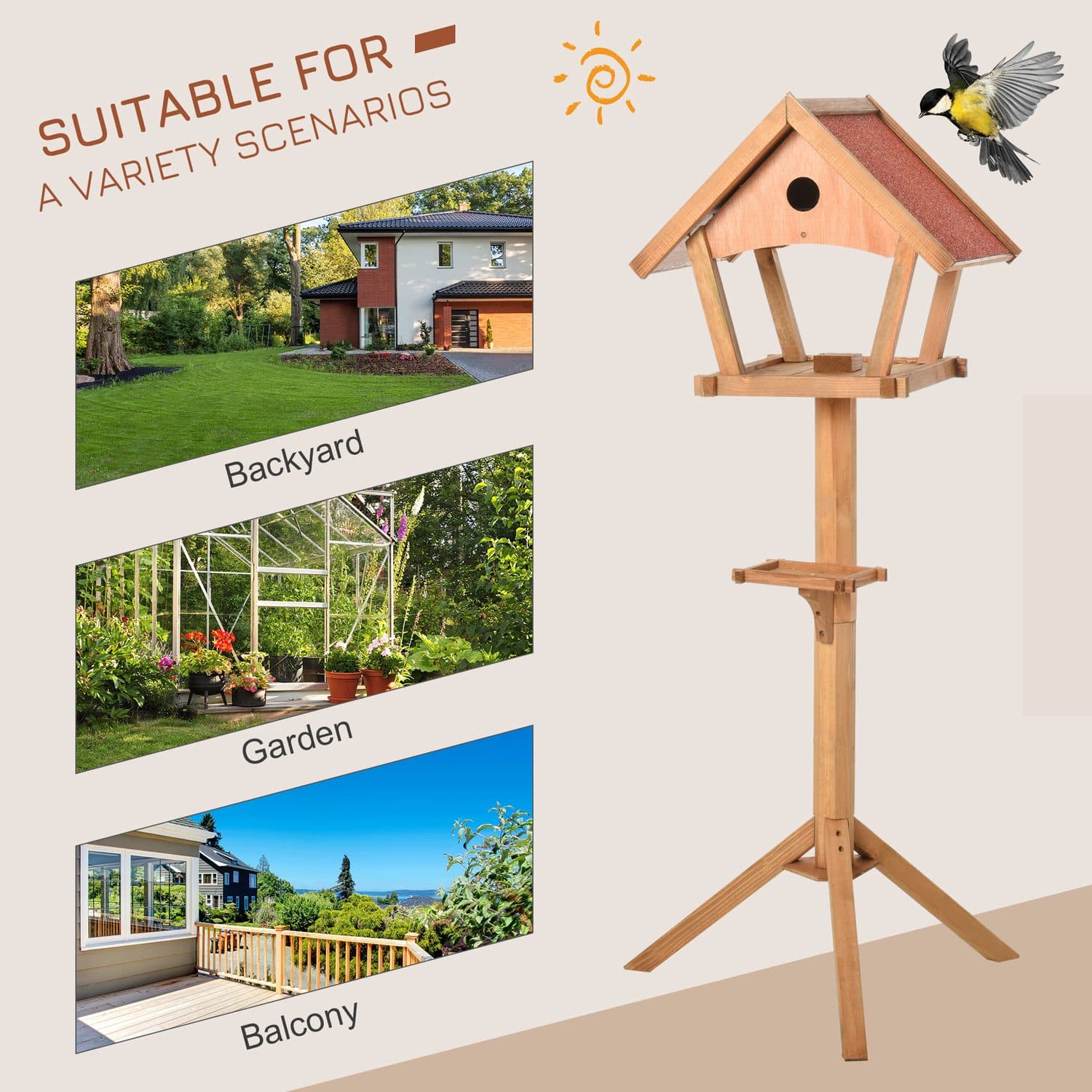 Freestanding Fir Wood Bird Feeding Table - image 2