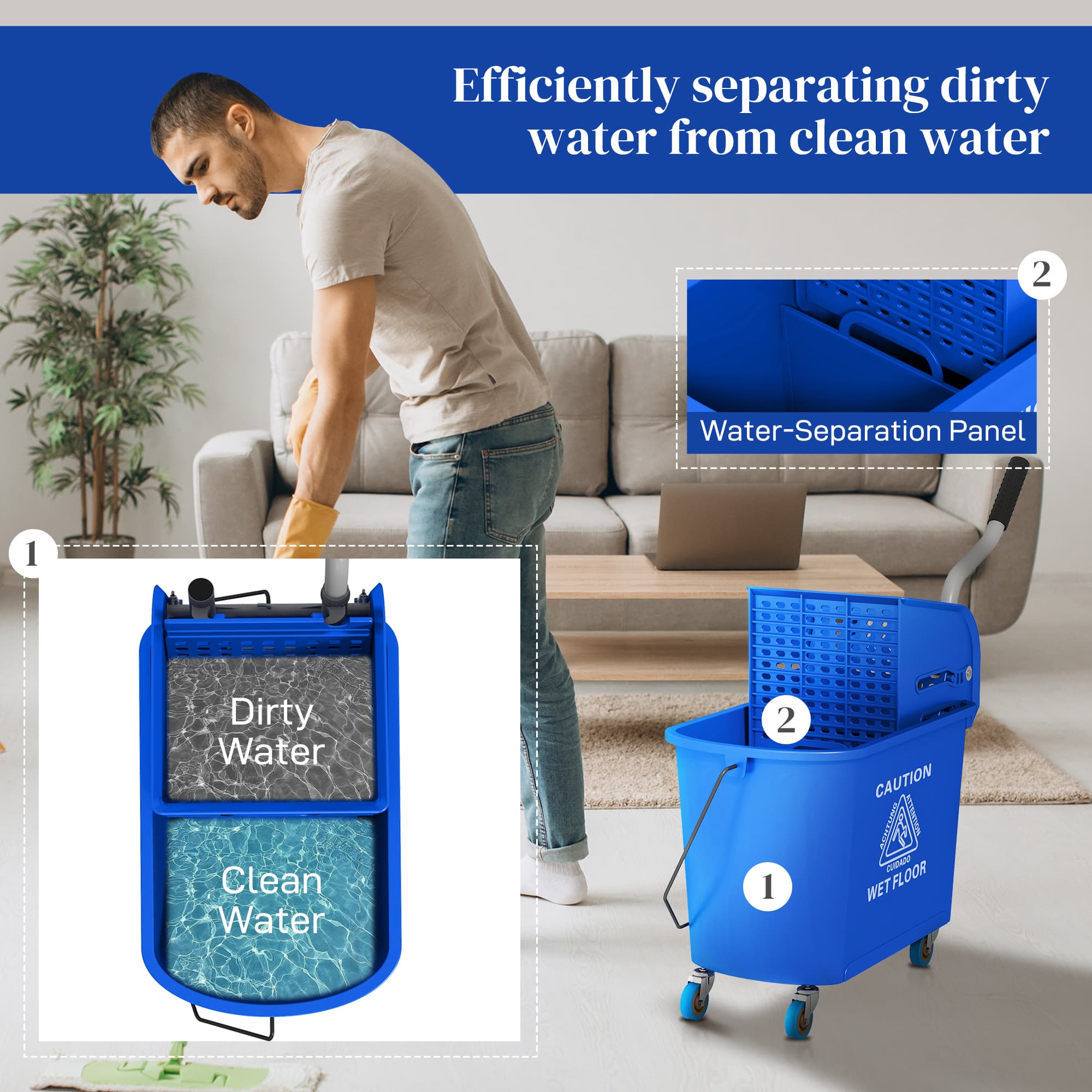 20-Litre Mop Bucket with Wringer and Built-In Separation - image 3