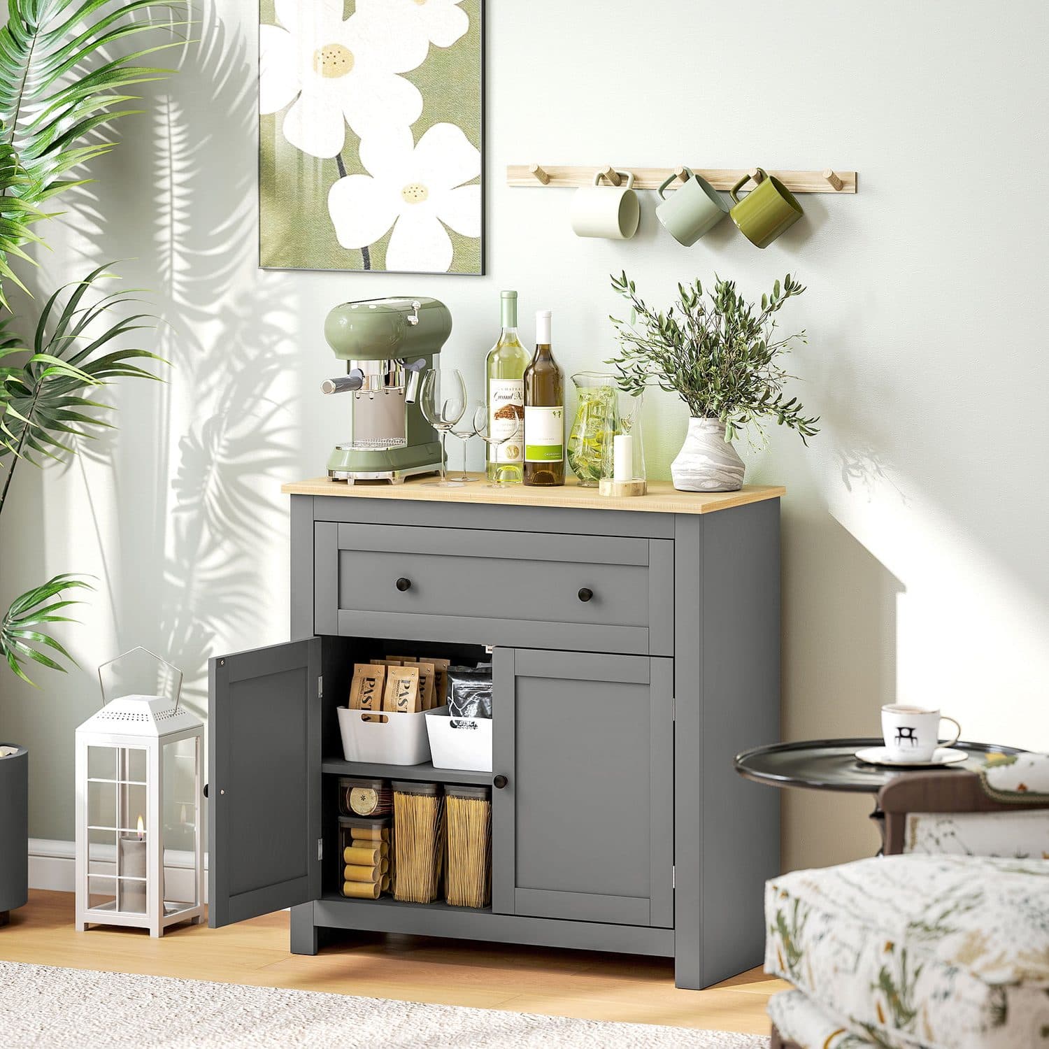 Modern Grey Sideboard with Oak Top - image 1