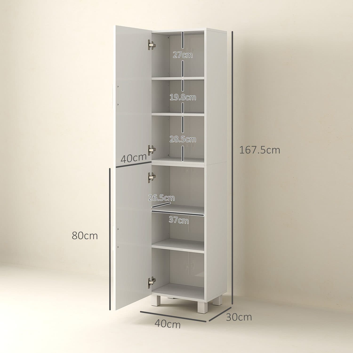 Slim Freestanding Bathroom Cabinet in White High-Gloss - image 2