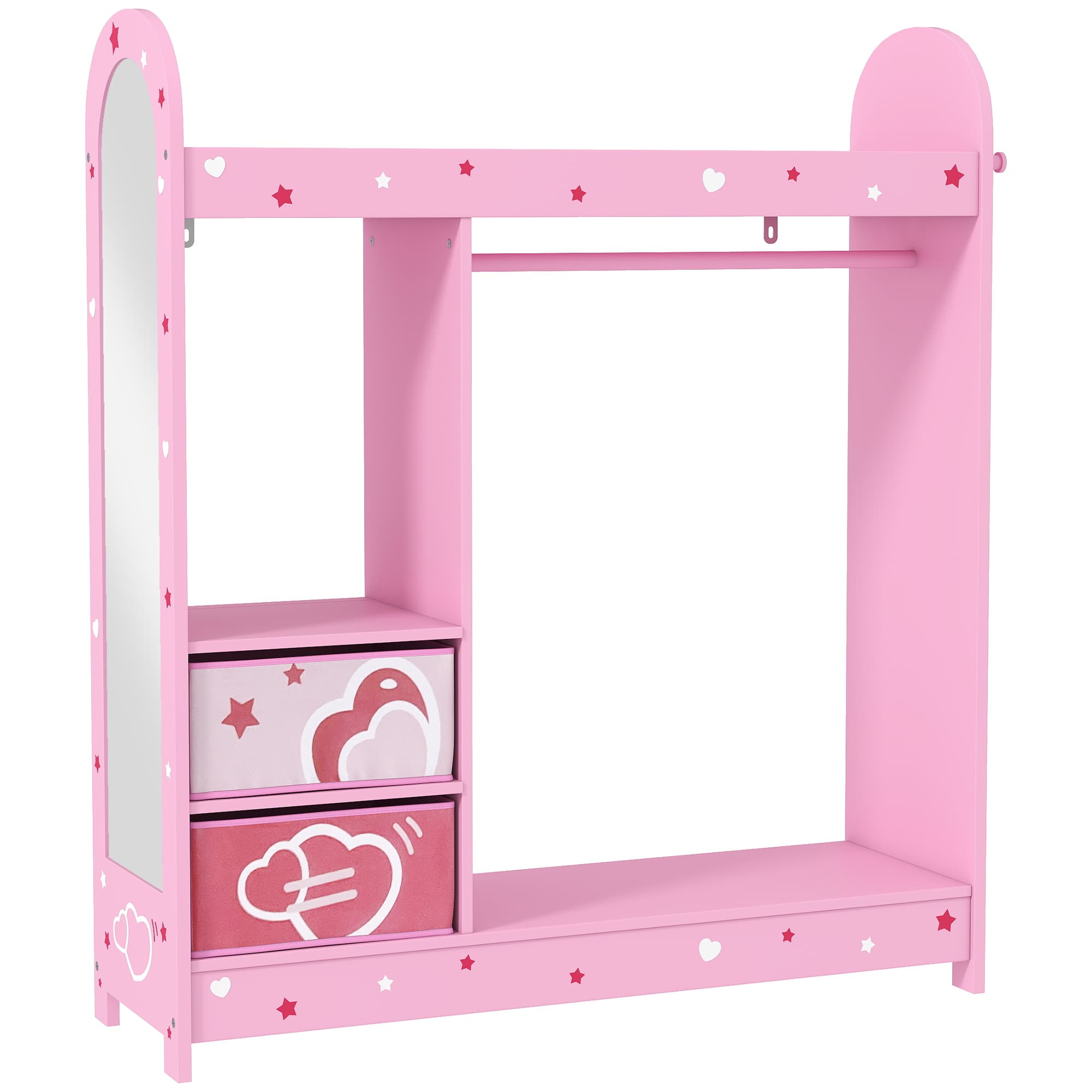 Children's Clothes Rail With Full-Length Mirror, Hanging Rail and Fabric Storage Boxes