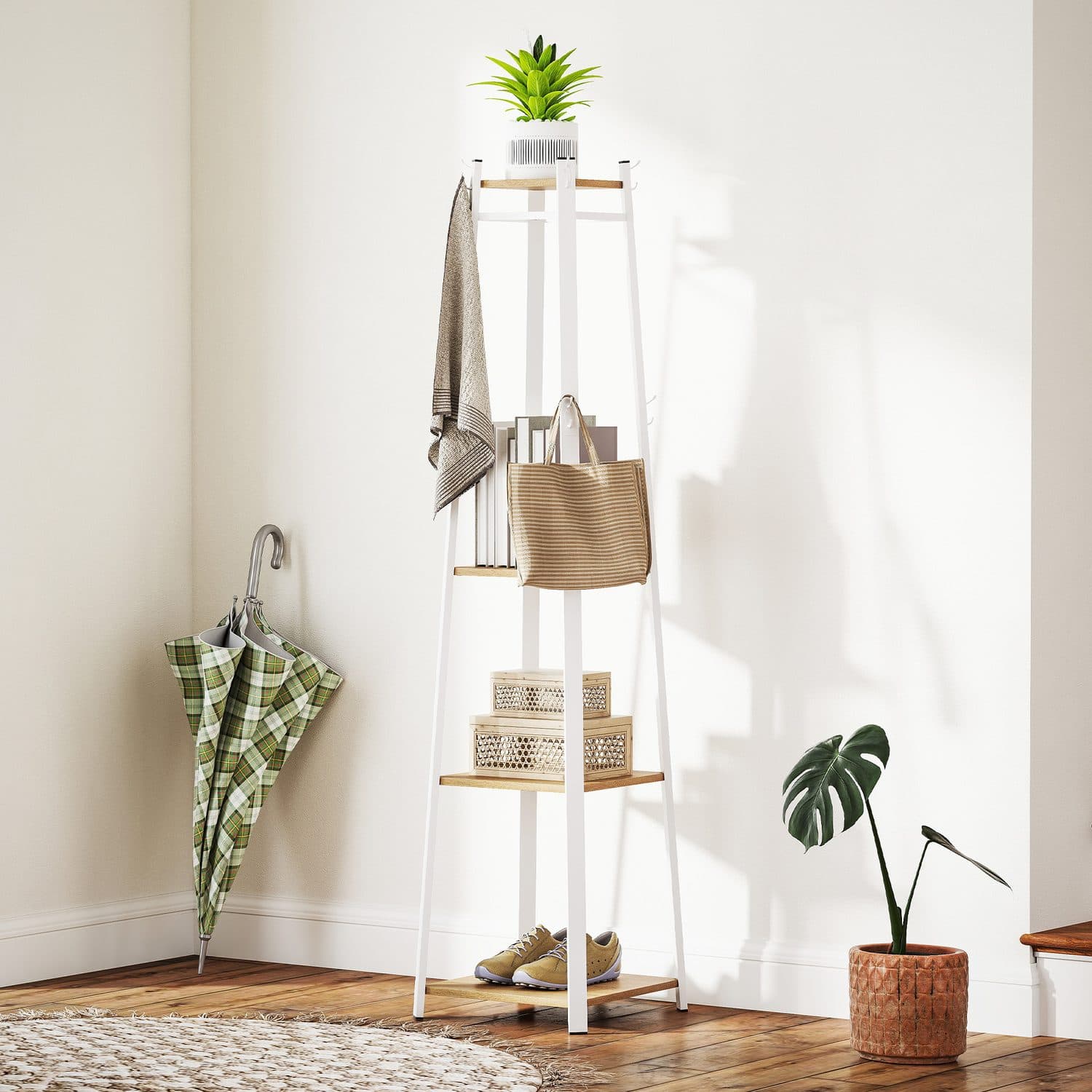 Compact White and Oak Coat Rack for Hallways - image 1