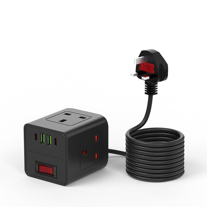 Compact cube extension lead for tidy multi-device charging