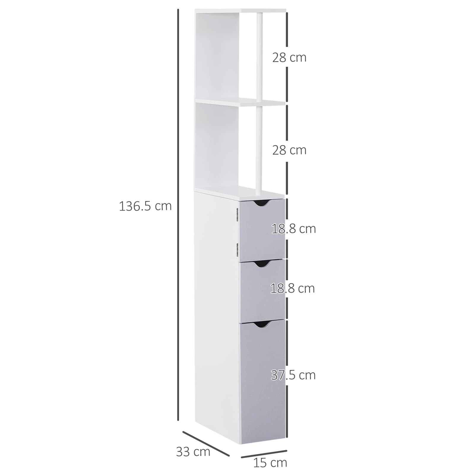 Narrow Bathroom Storage Tower with Open Shelves and Drawers - image 5