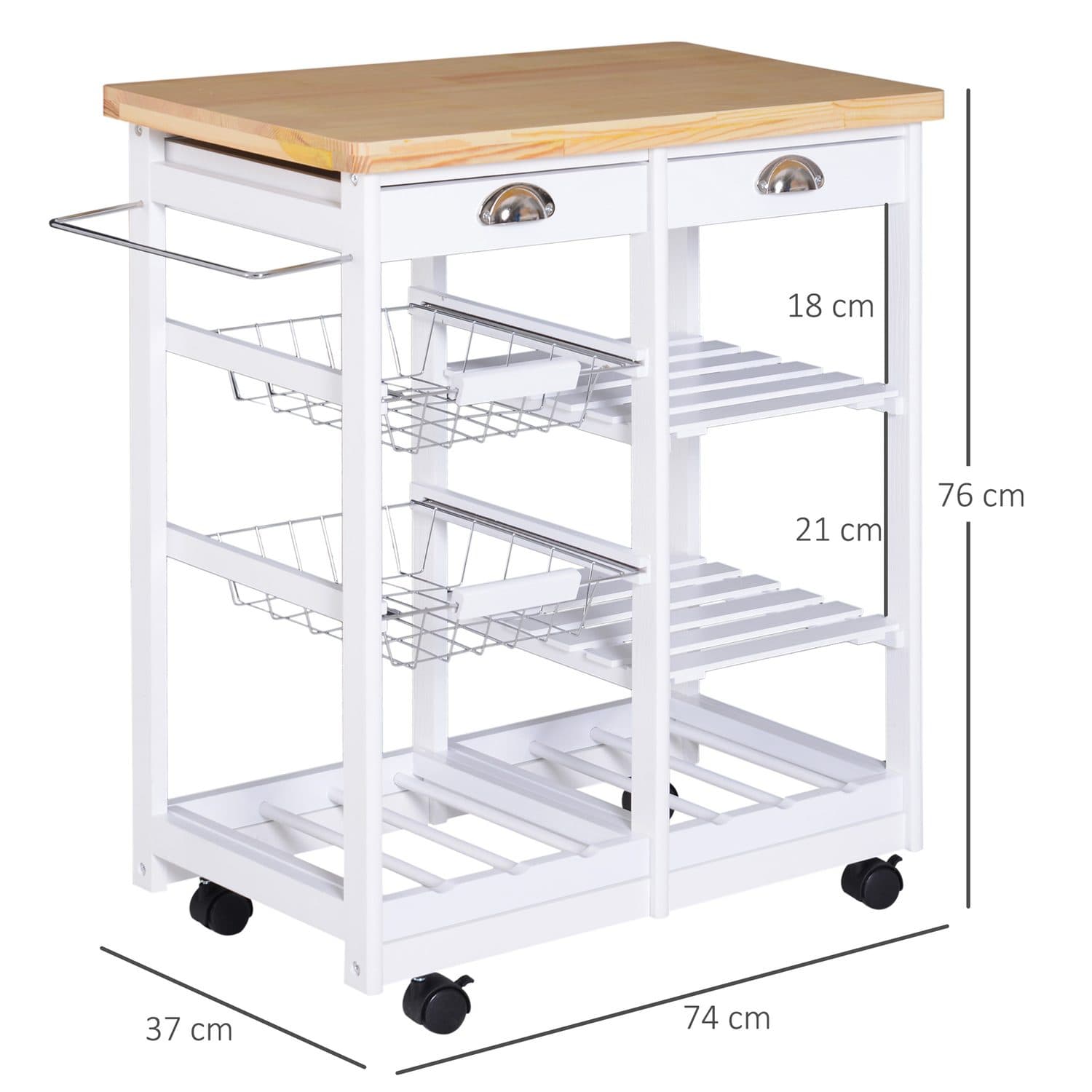 Rolling Kitchen Trolley with Wine Rack and Solid Wood Worktop - image 5