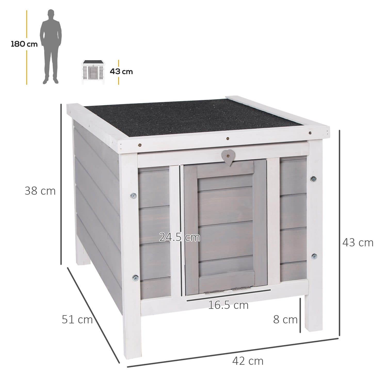 PawHut Small Animal Hutch for Rabbits and Guinea Pigs, 51 x 42 x 43cm - image 3