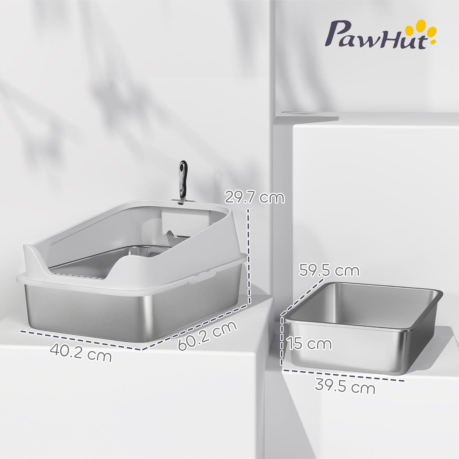 XL Open Cat Litter Box With High Sides and Metal Scoop - image 4