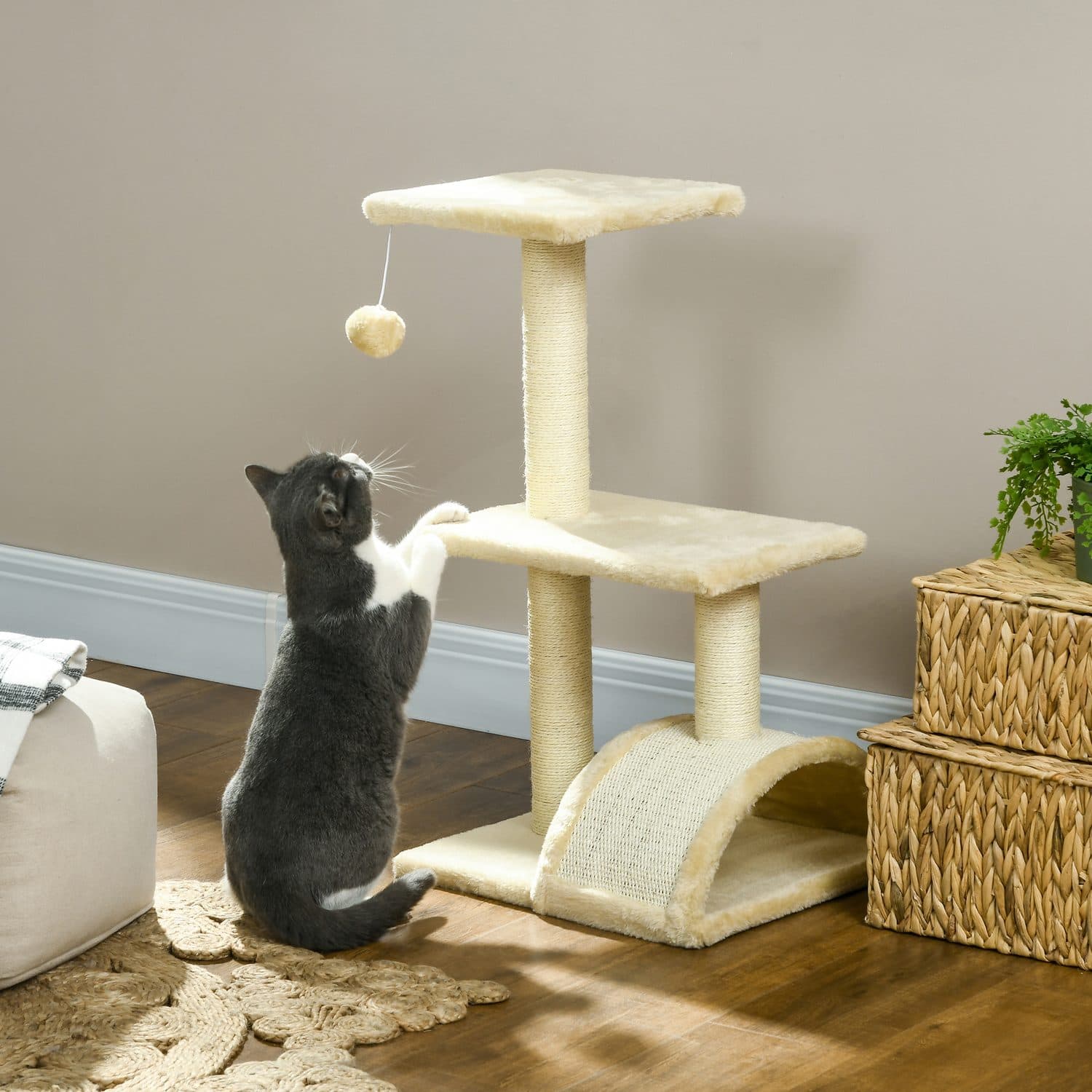 PawHut 72cm Cat Tree with Scratching Post, Cream White - image 5