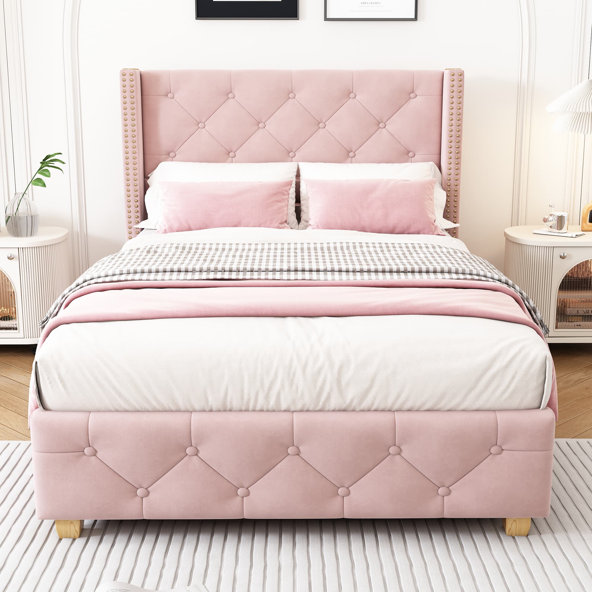 Elegant Pink Velvet Bed - image 5