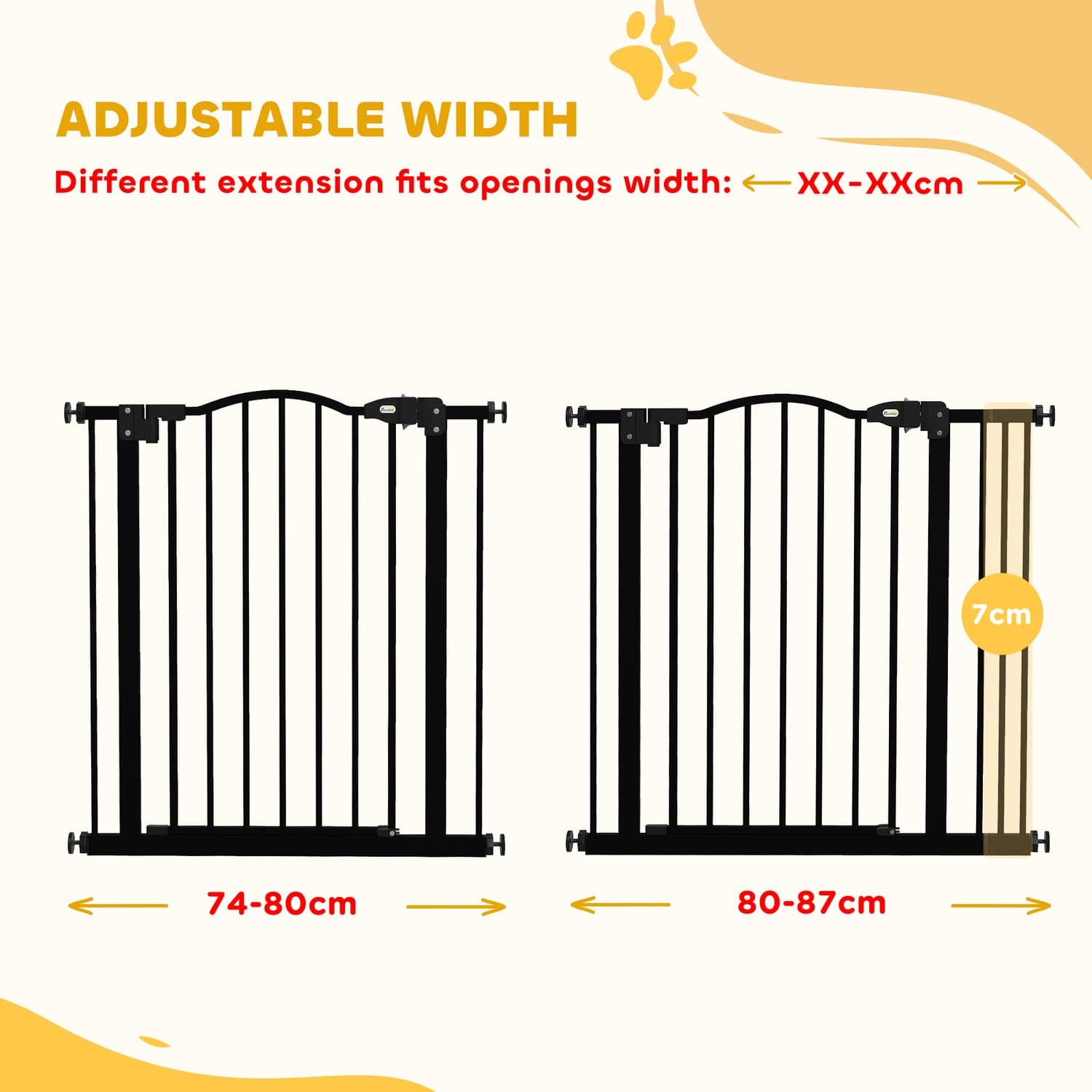 Black Metal Pet Safety Gate With Auto-Close Door, 74–87 cm Wide - image 4