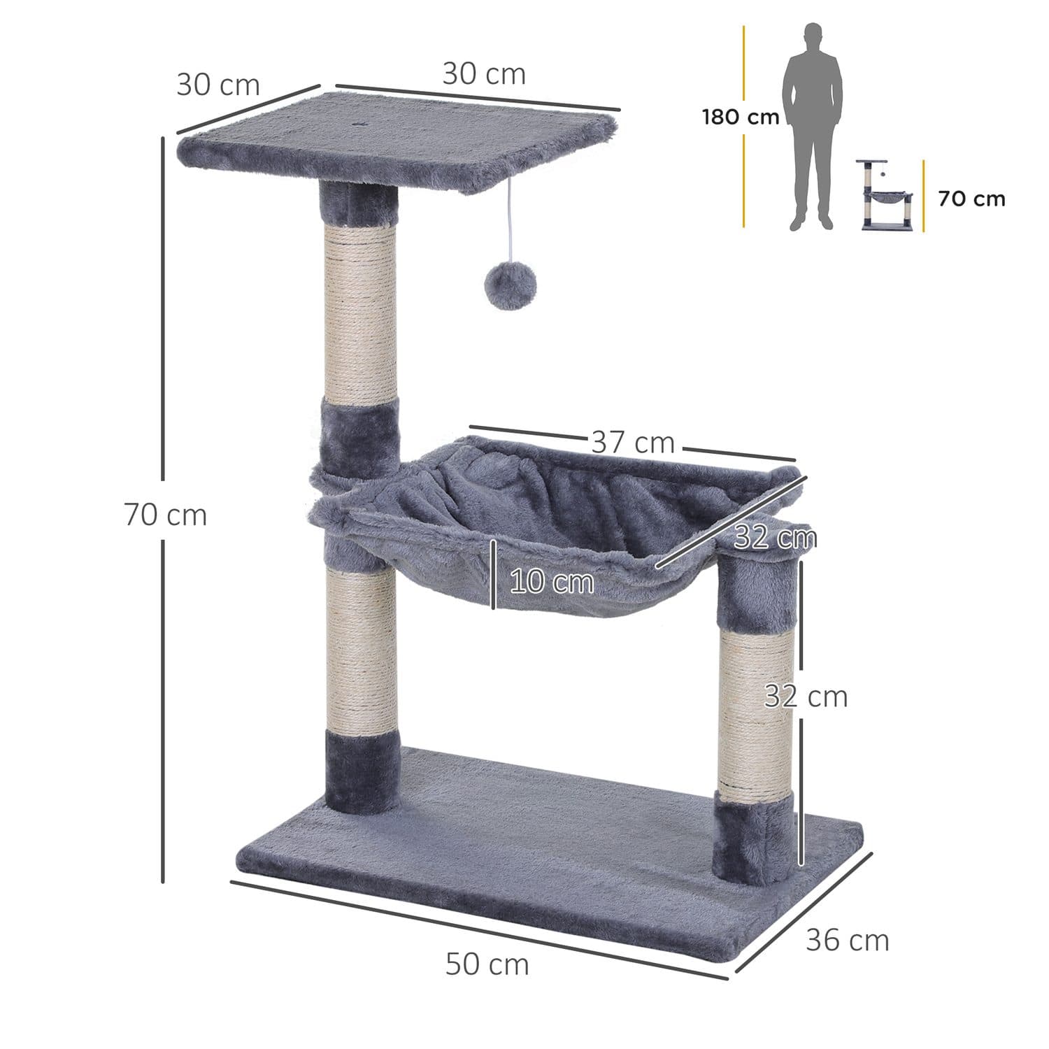 PawHut Two-Tier Cat Tree with Hammock and Sisal Posts - image 5