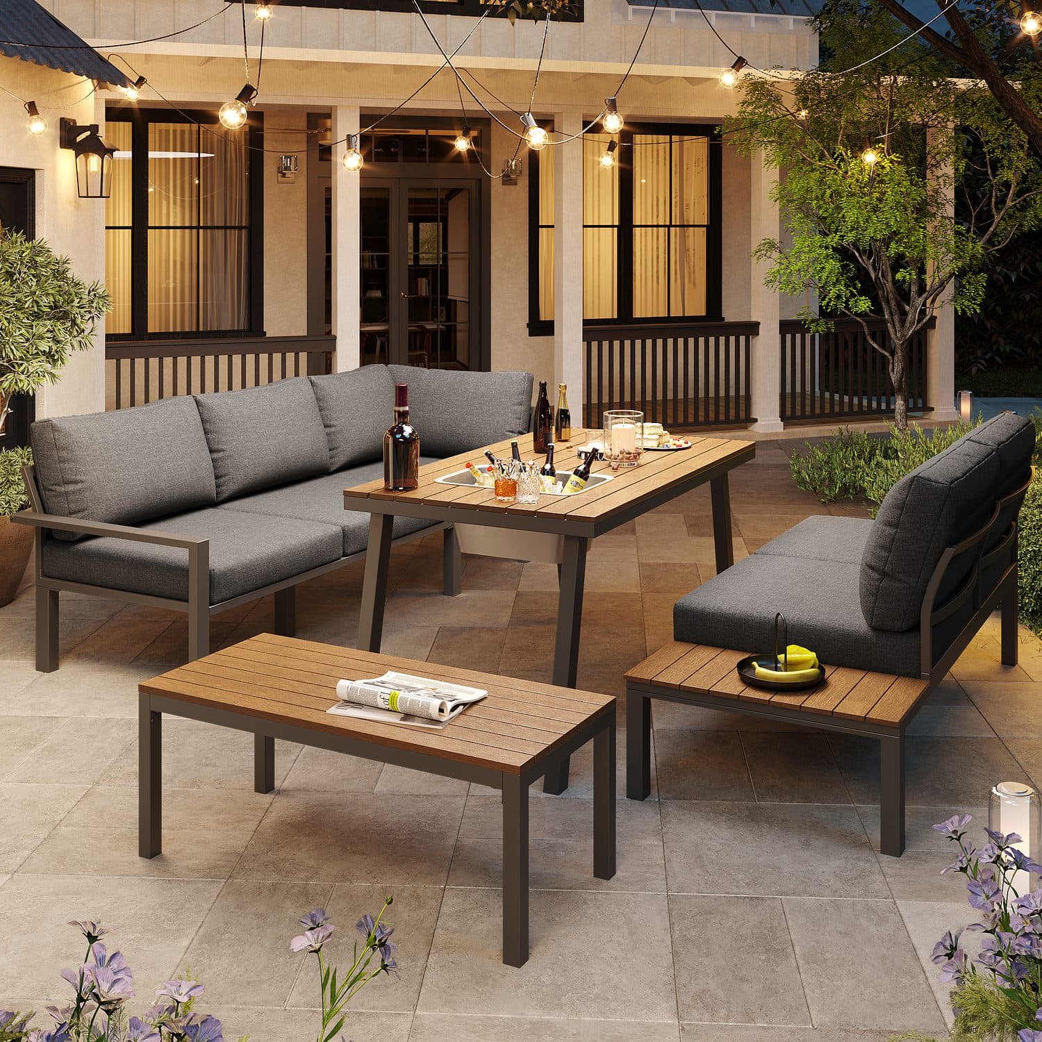 6–7 Person Garden Lounge Furniture Set with Integrated Ice Bucket - image 2