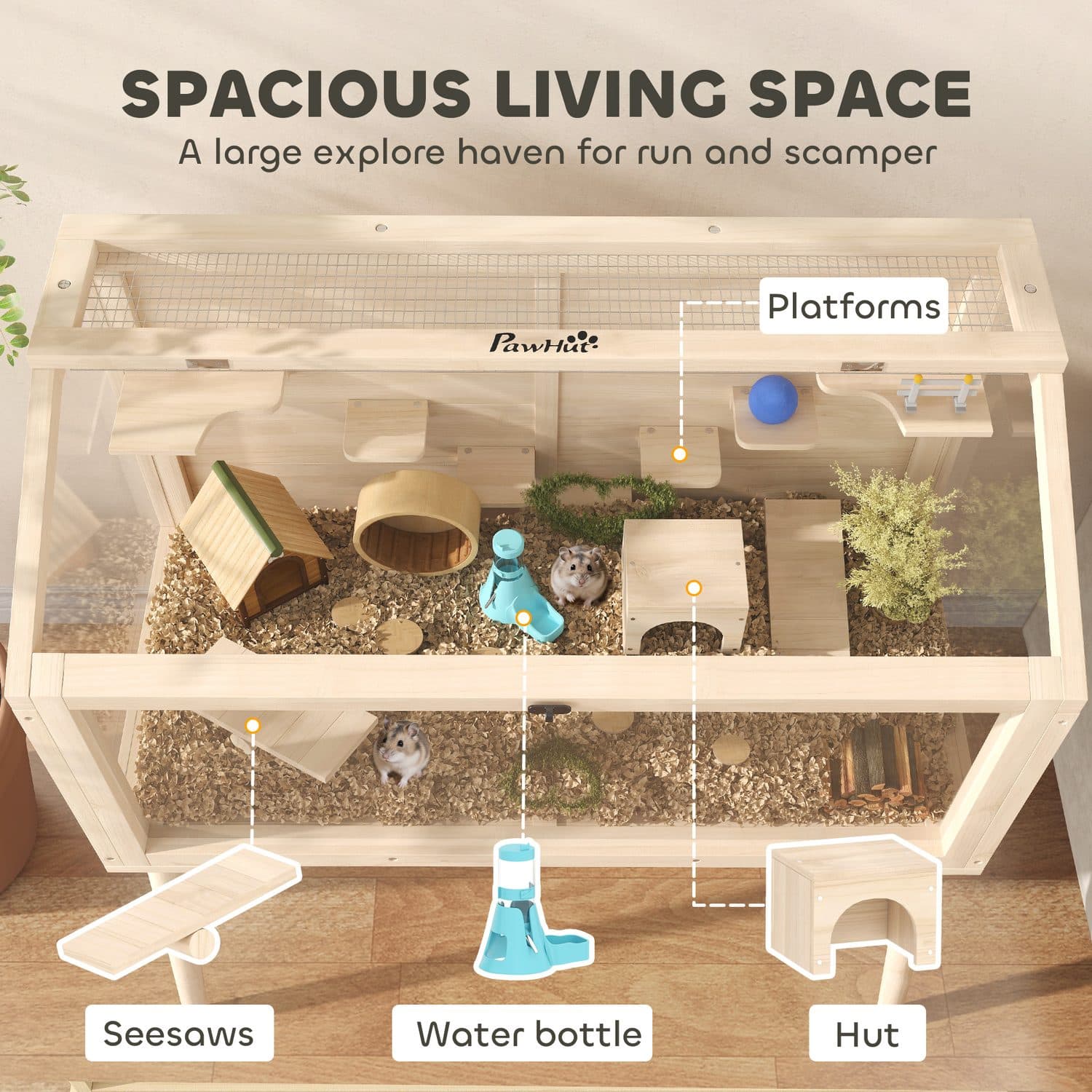 PawHut Wooden Hamster Cage for Gerbils and Hamsters - image 3