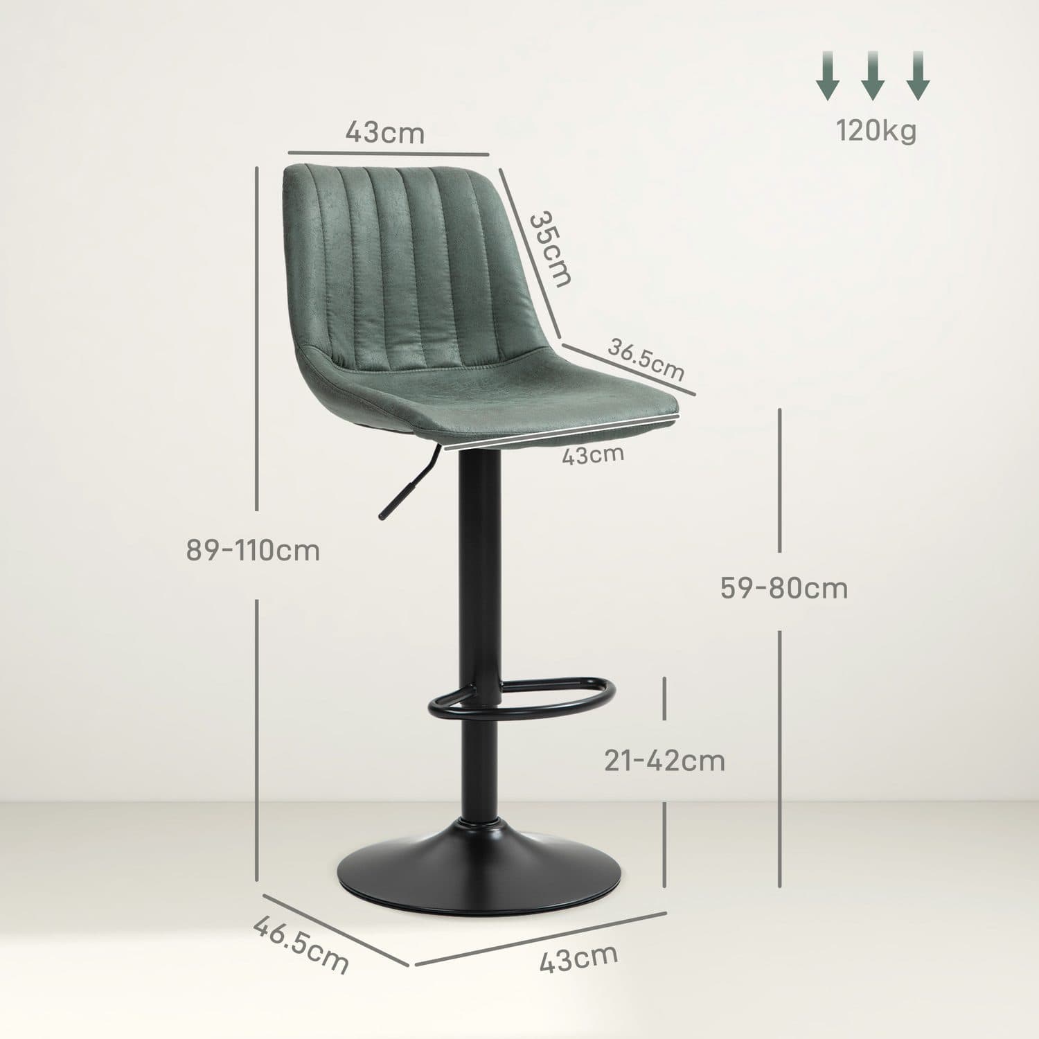 Retro Tub Bar Stools in Green Microfibre – Set of 2 - image 5
