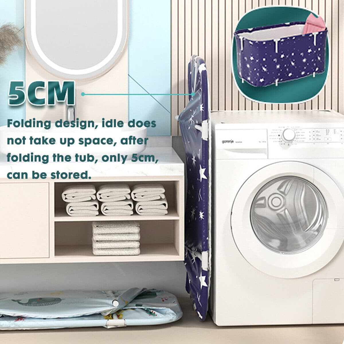 Foldable Soaking Tub with Cushion for Adults Up to 190 cm - image 5