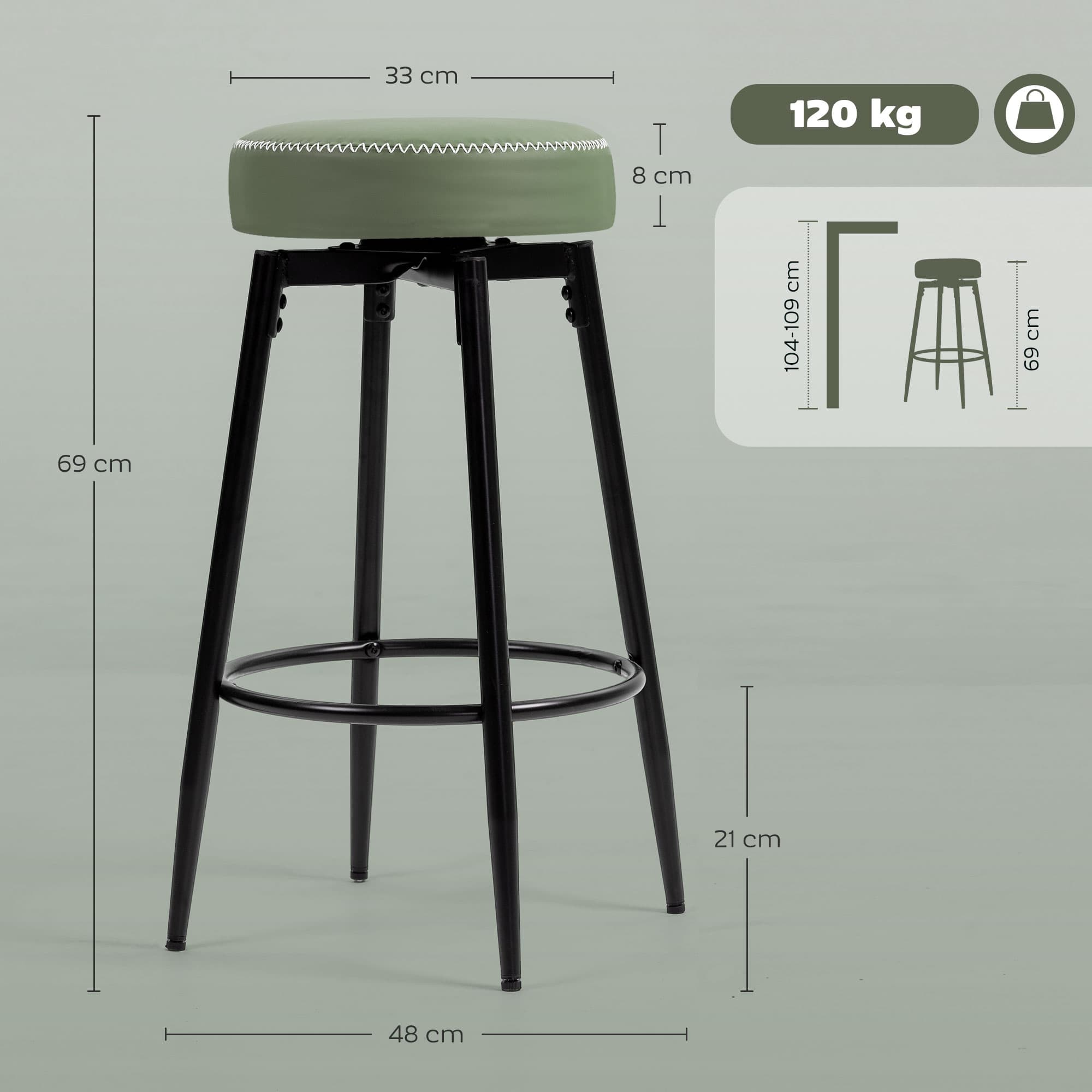 Sage Green Backless Bar Stools — Set of Two - image 3