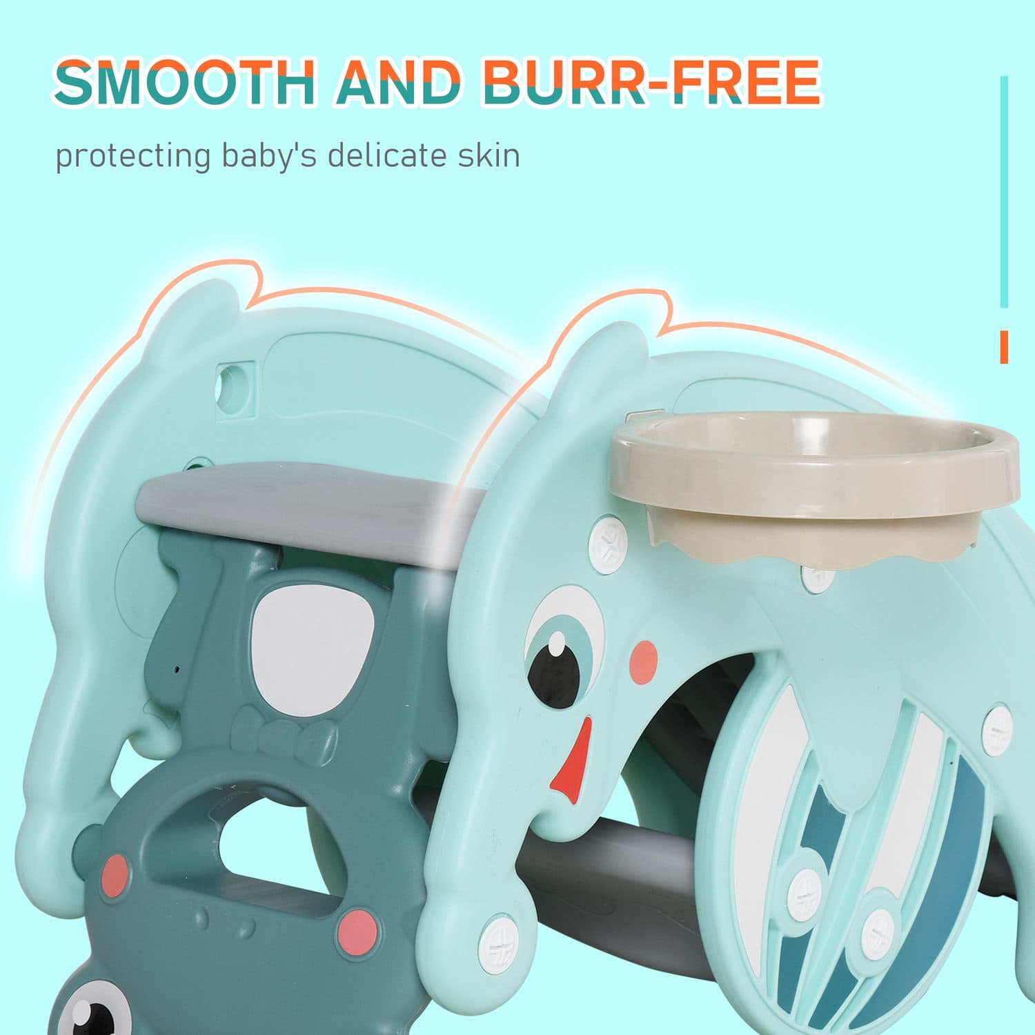 3-in-1 Baby Frog Rocking Toy With Slide and Basketball Hoop - image 2