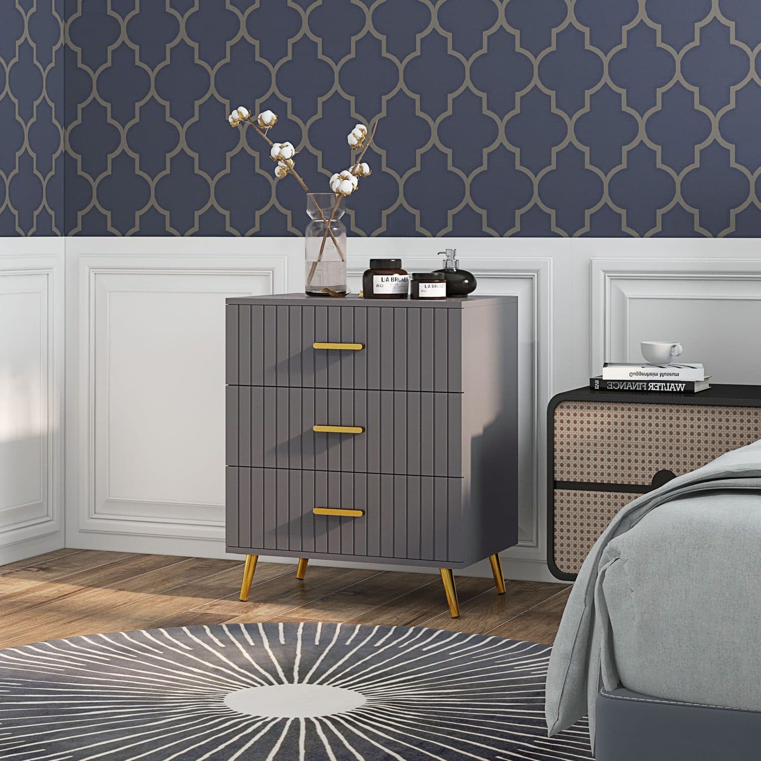 Grey and Gold 3-Drawer Dresser for Elegant Bedroom Storage - image 4