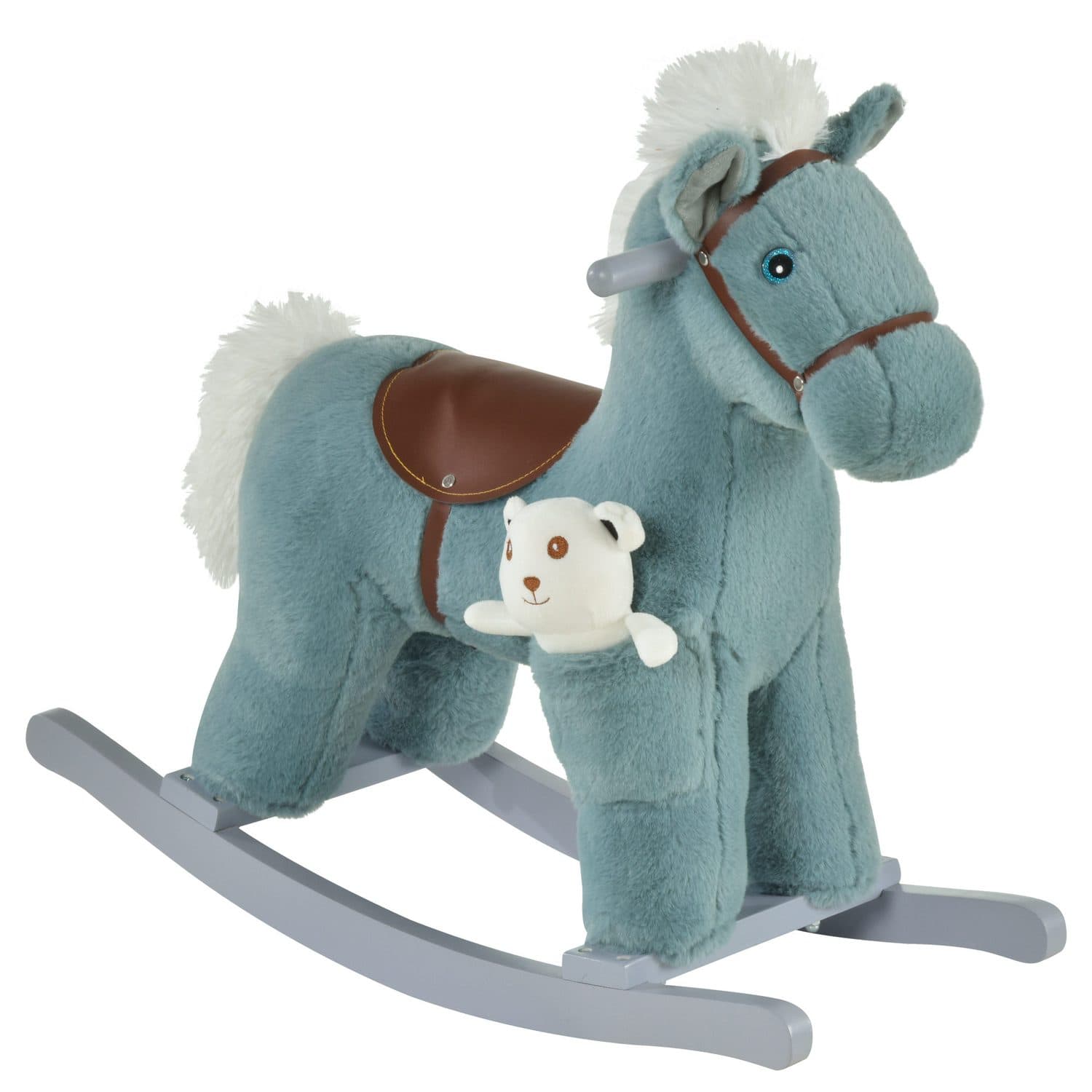 Teal Plush Rocking Horse with Teddy Bear, Ages 18–36 Months - Blue