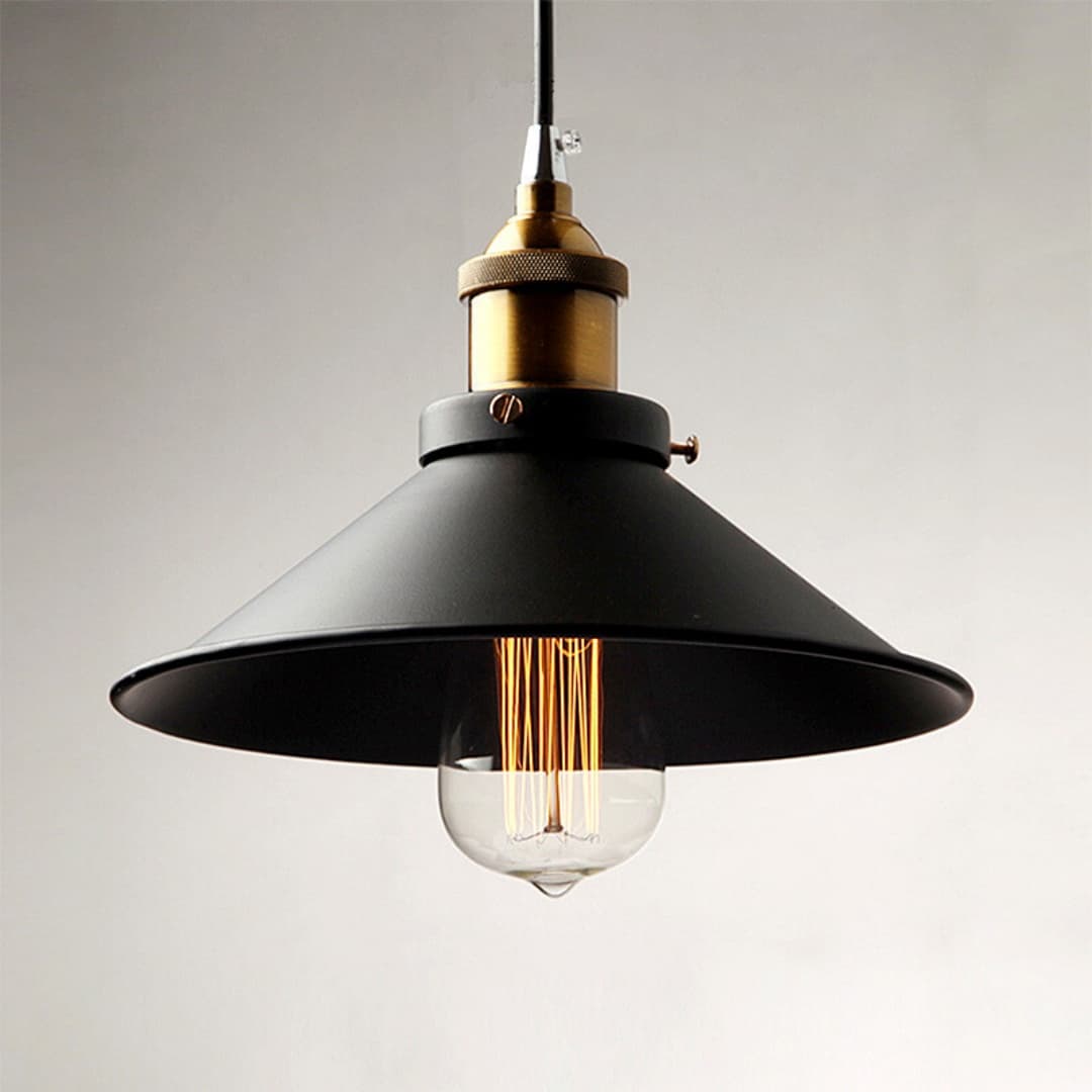 Vintage Industrial Pendant Light with Black Metal Dome - image 5