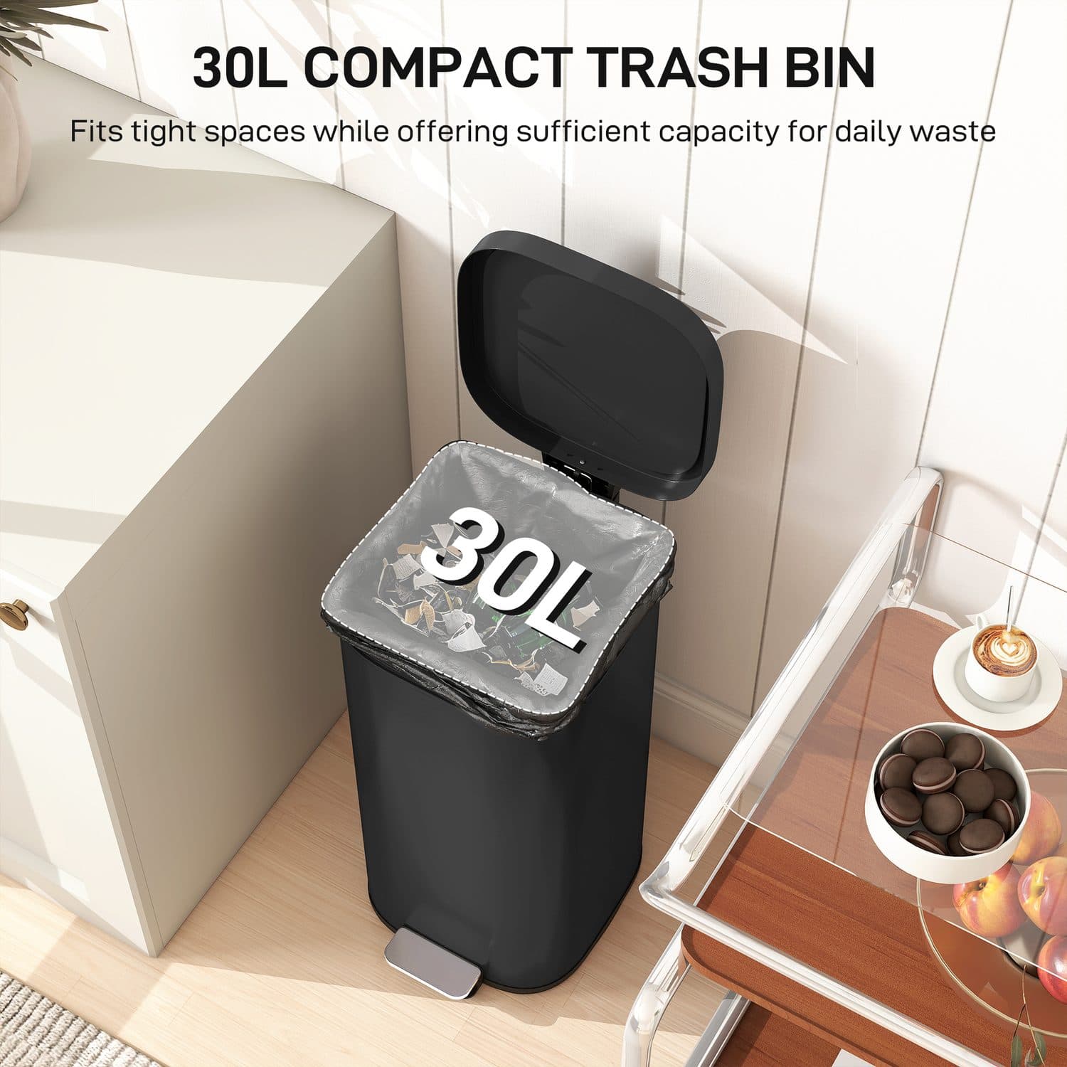 Slim 30L Black Pedal Bin for Tidy Everyday Use - image 4
