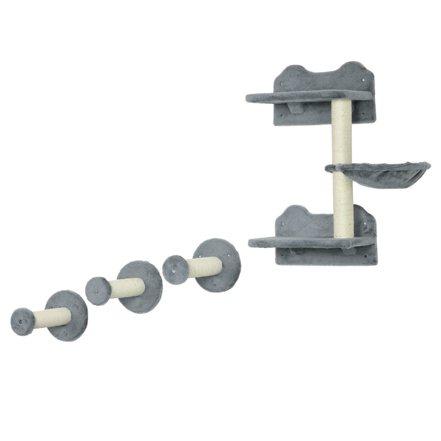 Grey Wall Mounted Cat Shelf and Scratching Set