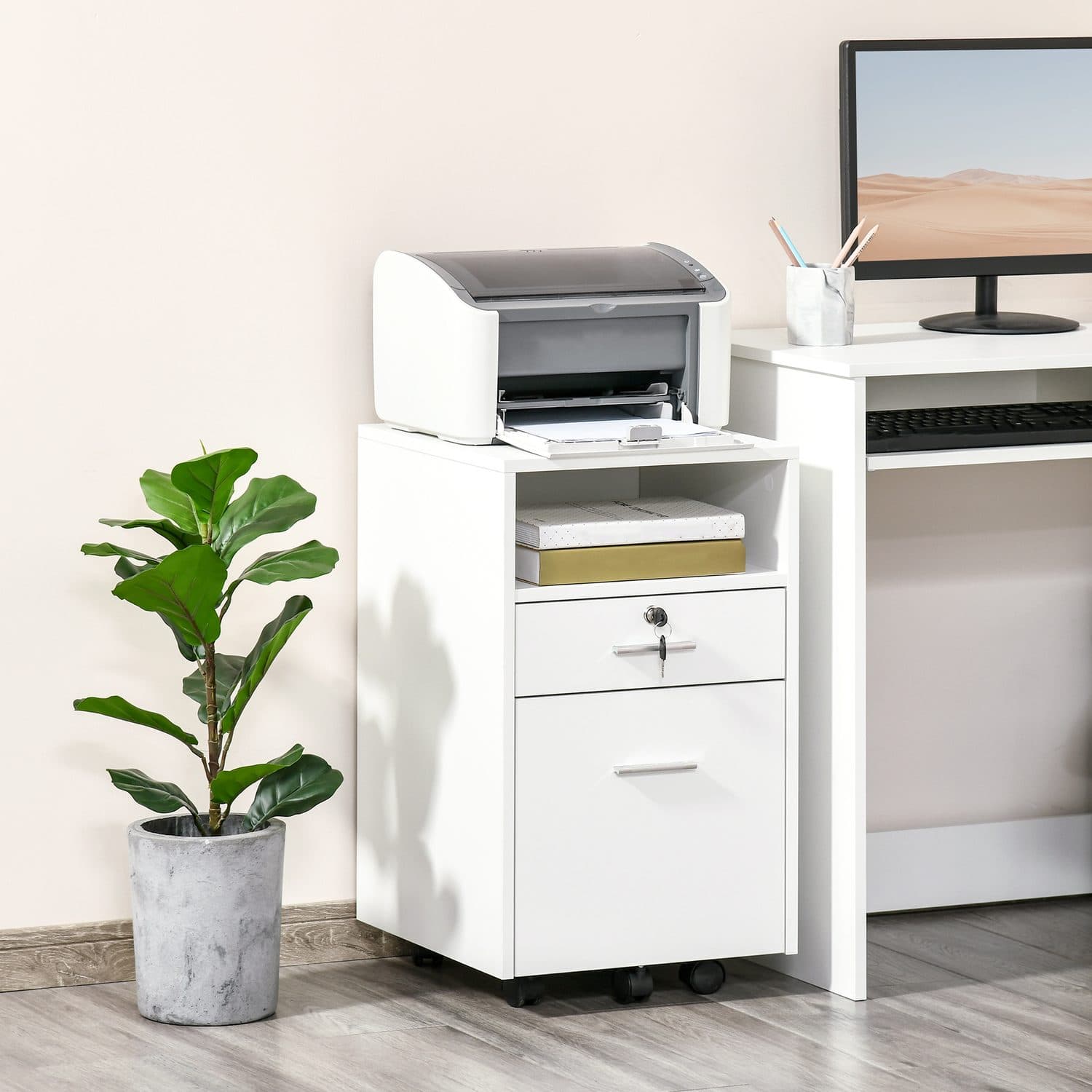 Two-Drawer Lockable Filing Cabinet with Wheels and Open Shelf - image 5