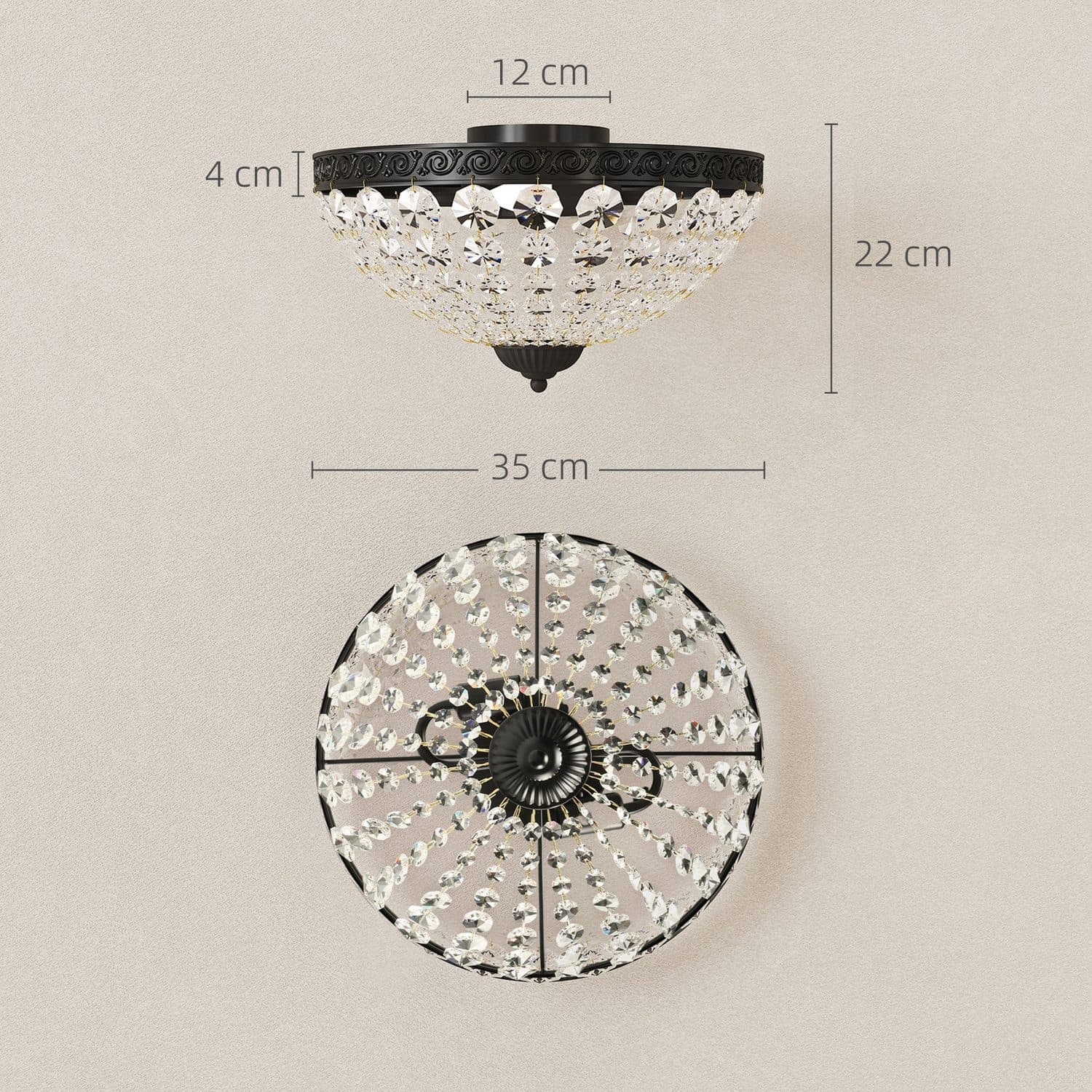 Crystal Ceiling Light with 168 Octagonal Beads, Black Frame - image 1