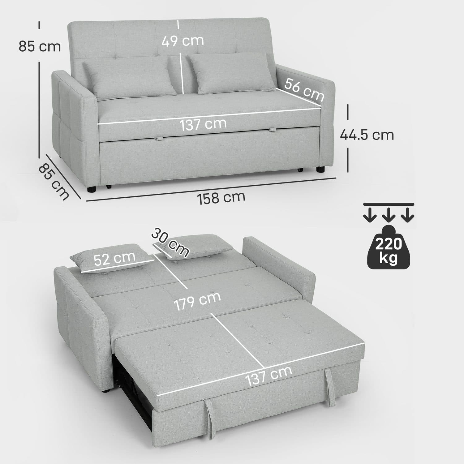 3-Way Light Grey Sofa Bed - image 2