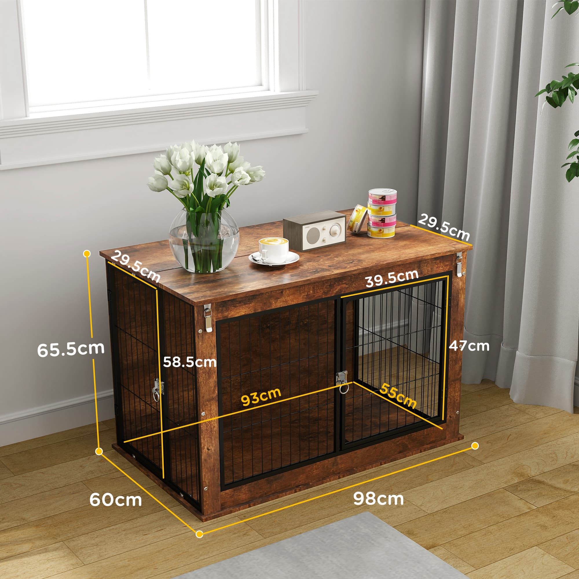 Large Dog Crate That Doubles as a Side Table, Rustic Brown - image 1