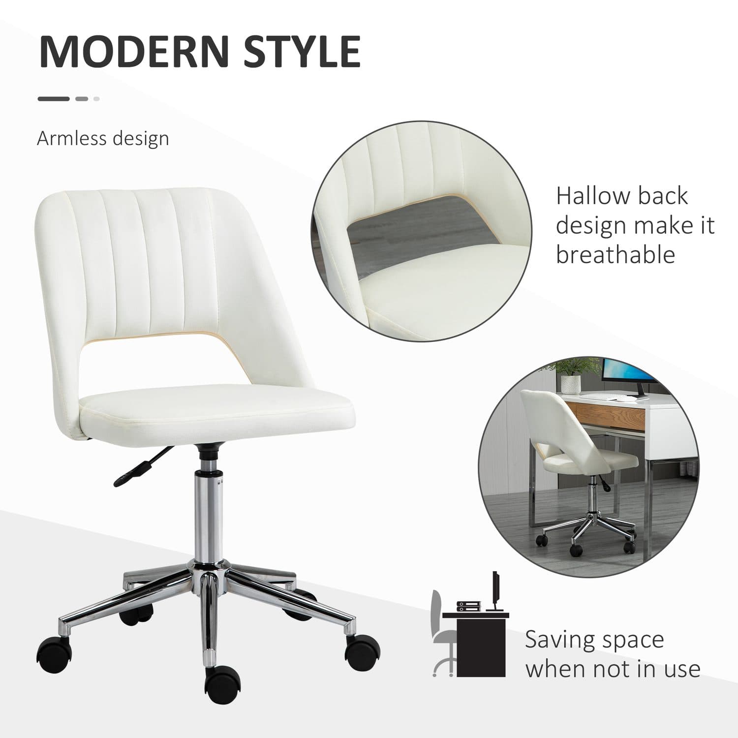 Cream Velvet Office Chair - image 4
