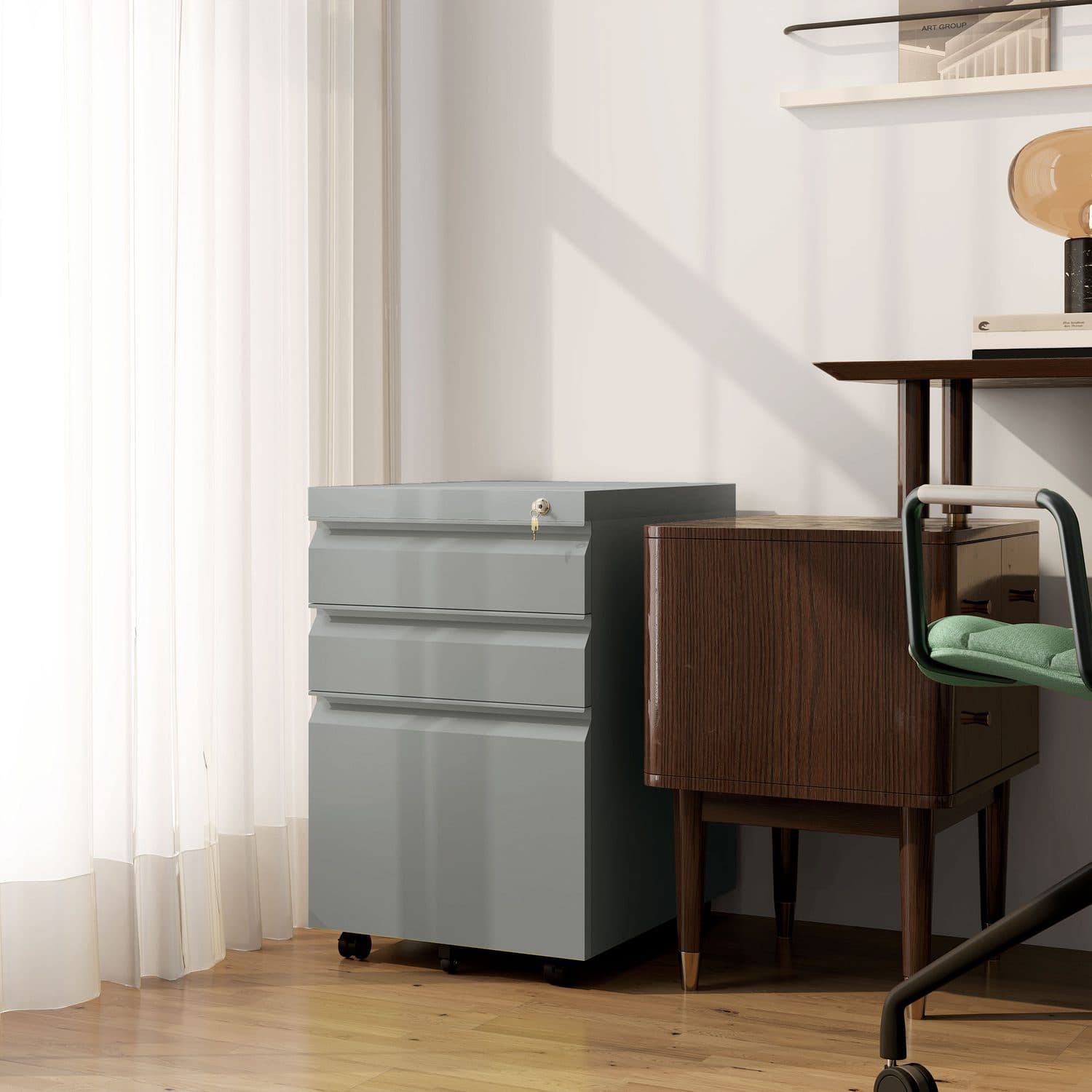 Grey mobile filing cabinet for organised home offices - image 5