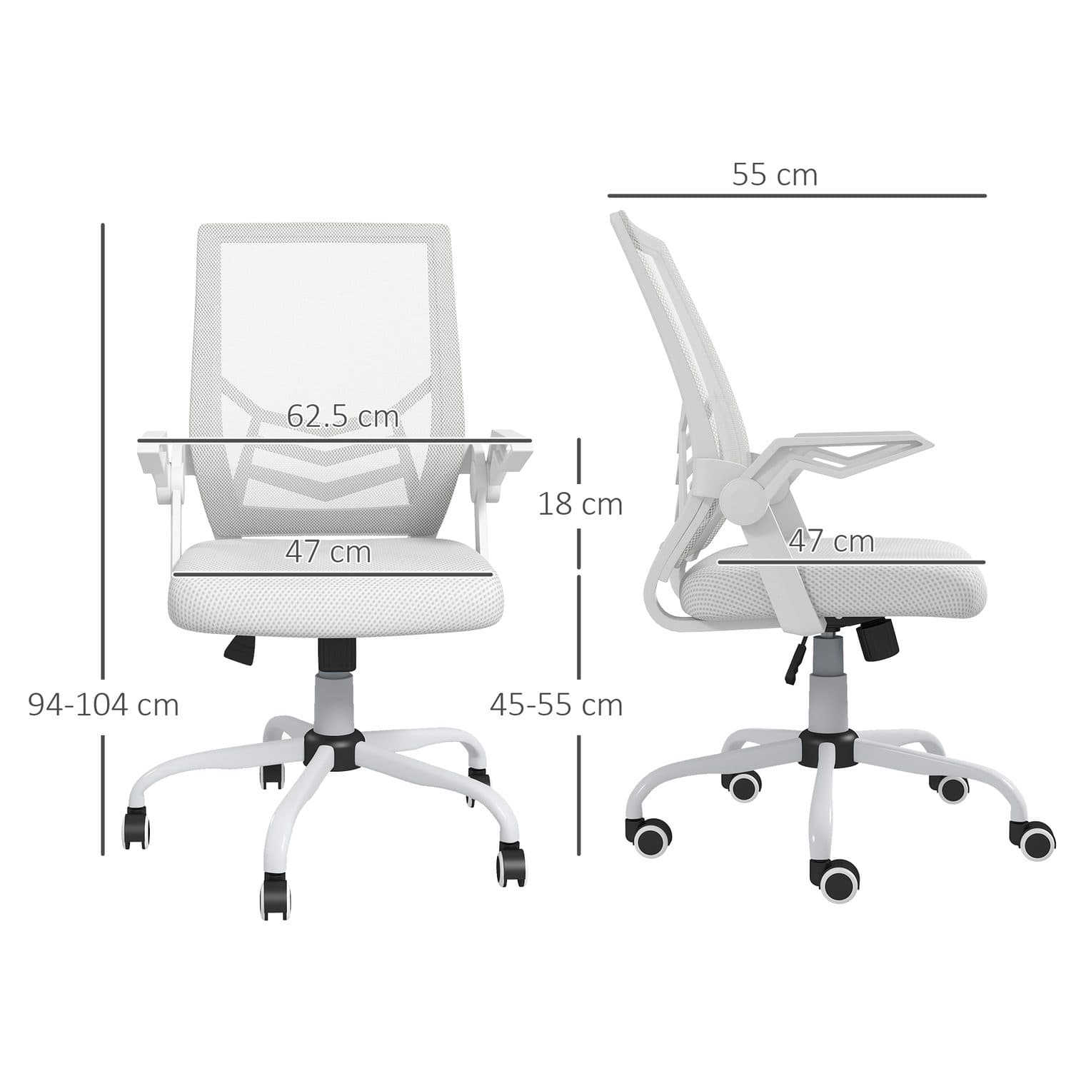 White Mesh Office Chair with Flip-Up Arms and Built-In Lumbar Support - image 2