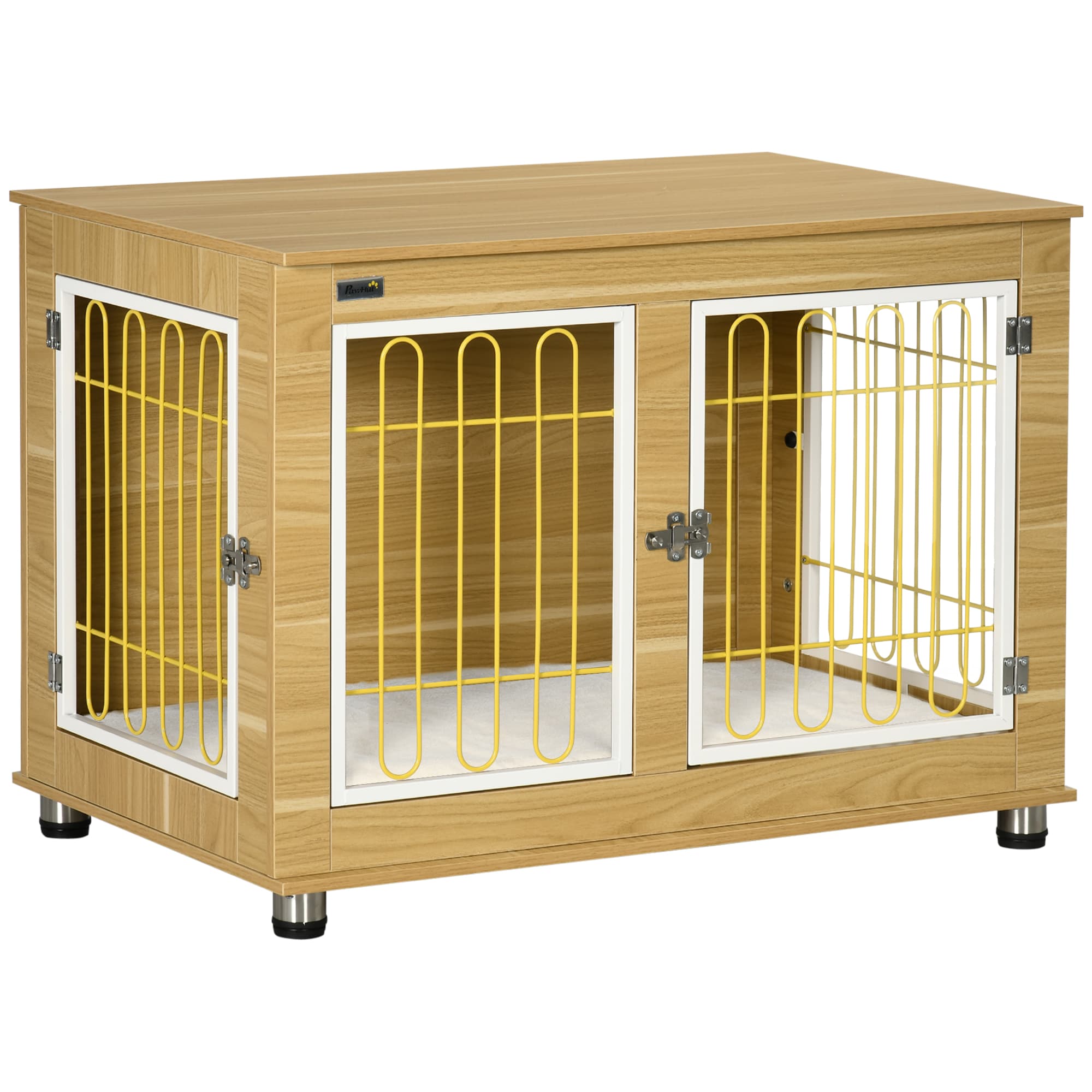 A Dog Crate and Side Table in One — Double Door, With Cushion - Beige