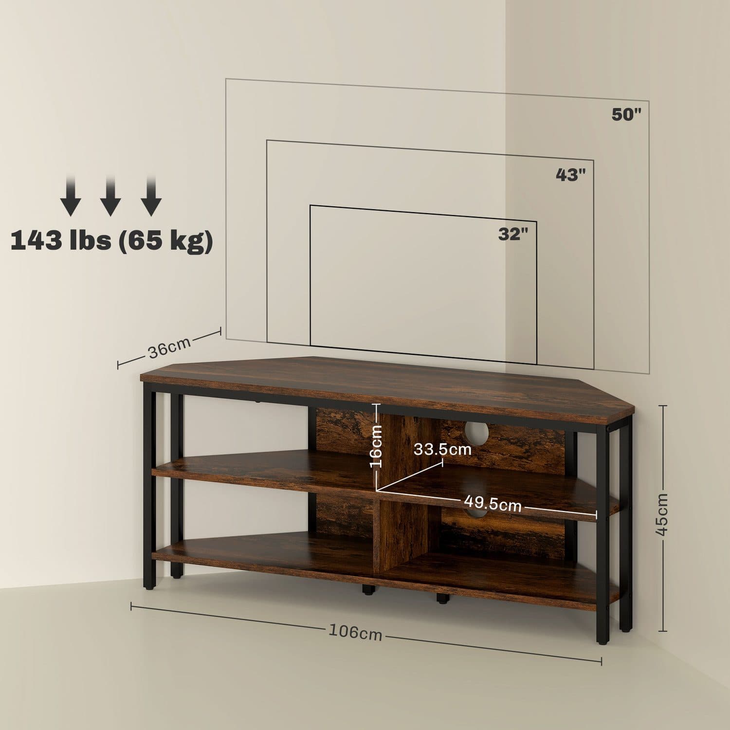 Space-Saving Industrial Corner TV Unit in Rustic Brown - image 2