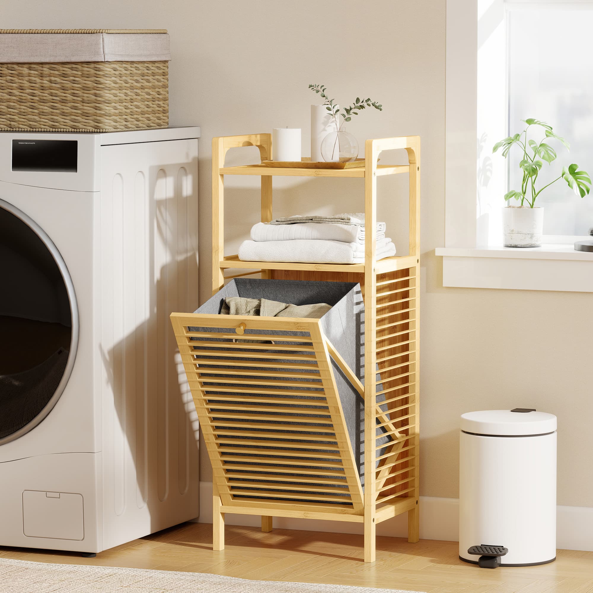 Bamboo Laundry Cabinet for Small Bathroom Storage - image 2