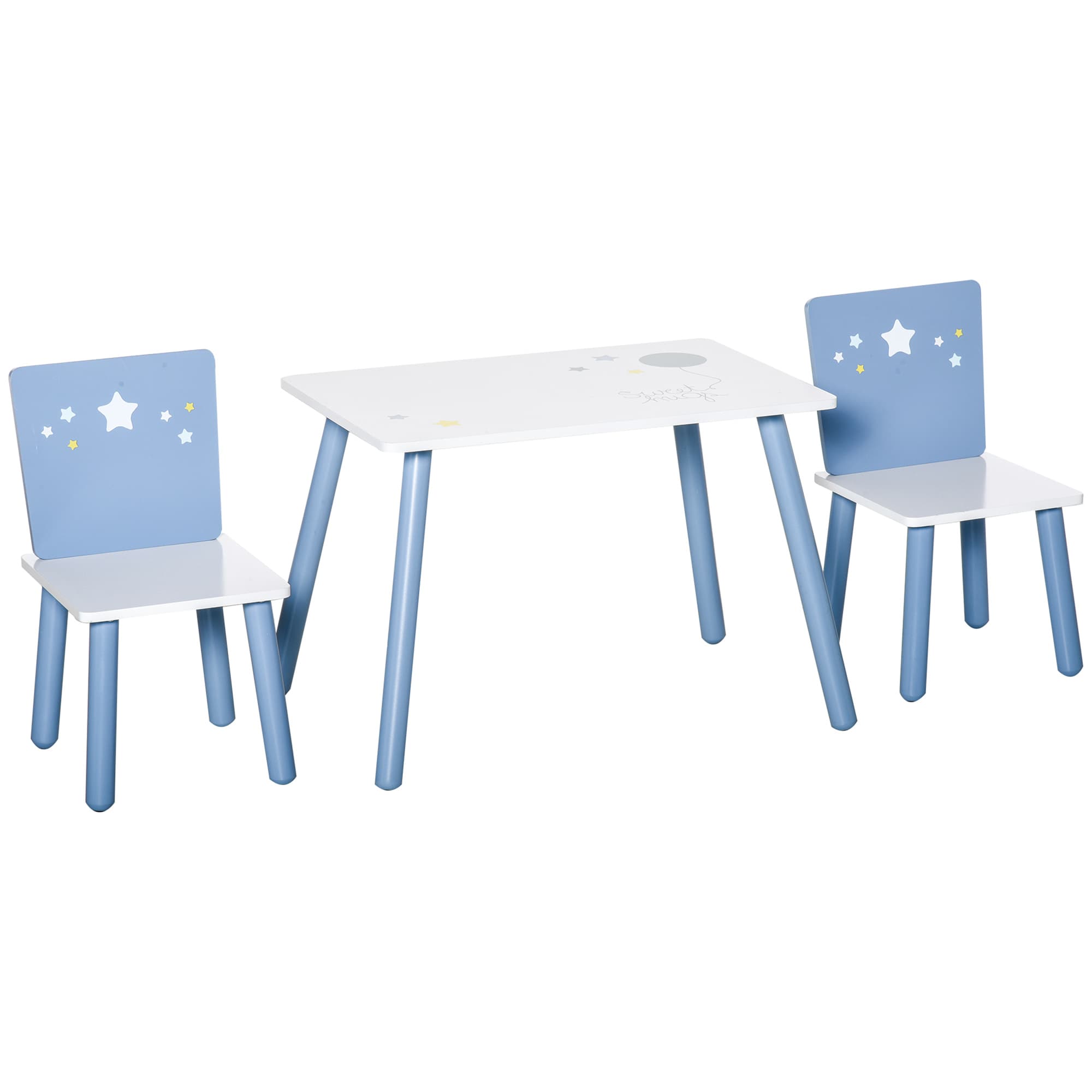 Blue and White Star-Print Kids Table and 2 Chairs Set - Blue White