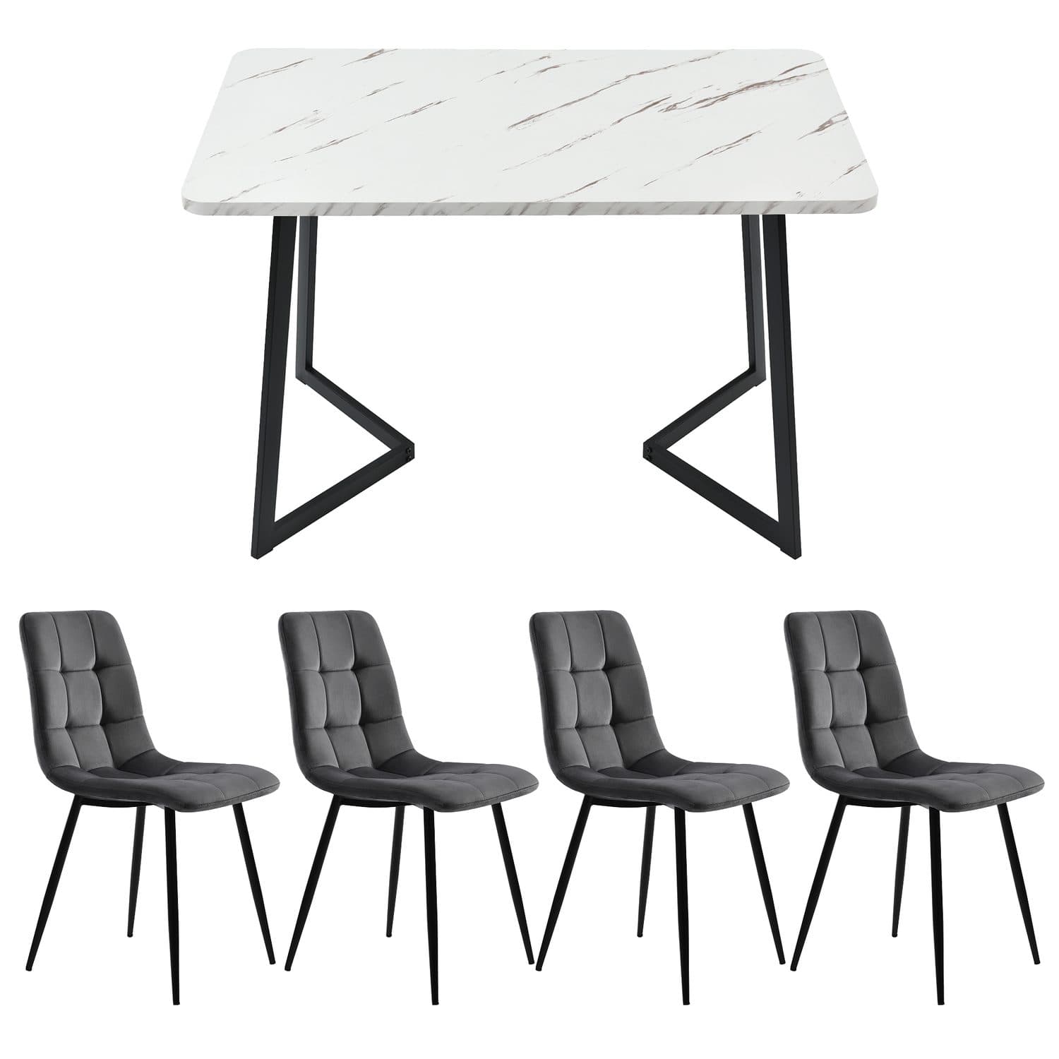 Modern 117cm Dining Table Set with 4 Dark Grey Velvet Chairs - image 1