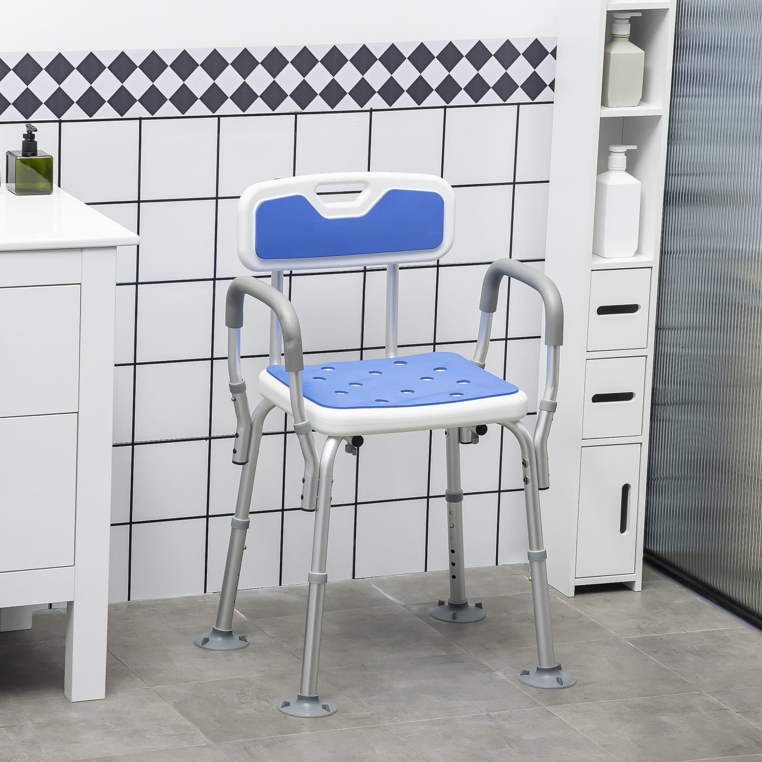 Blue Padded Shower Chair with Arms - image 1