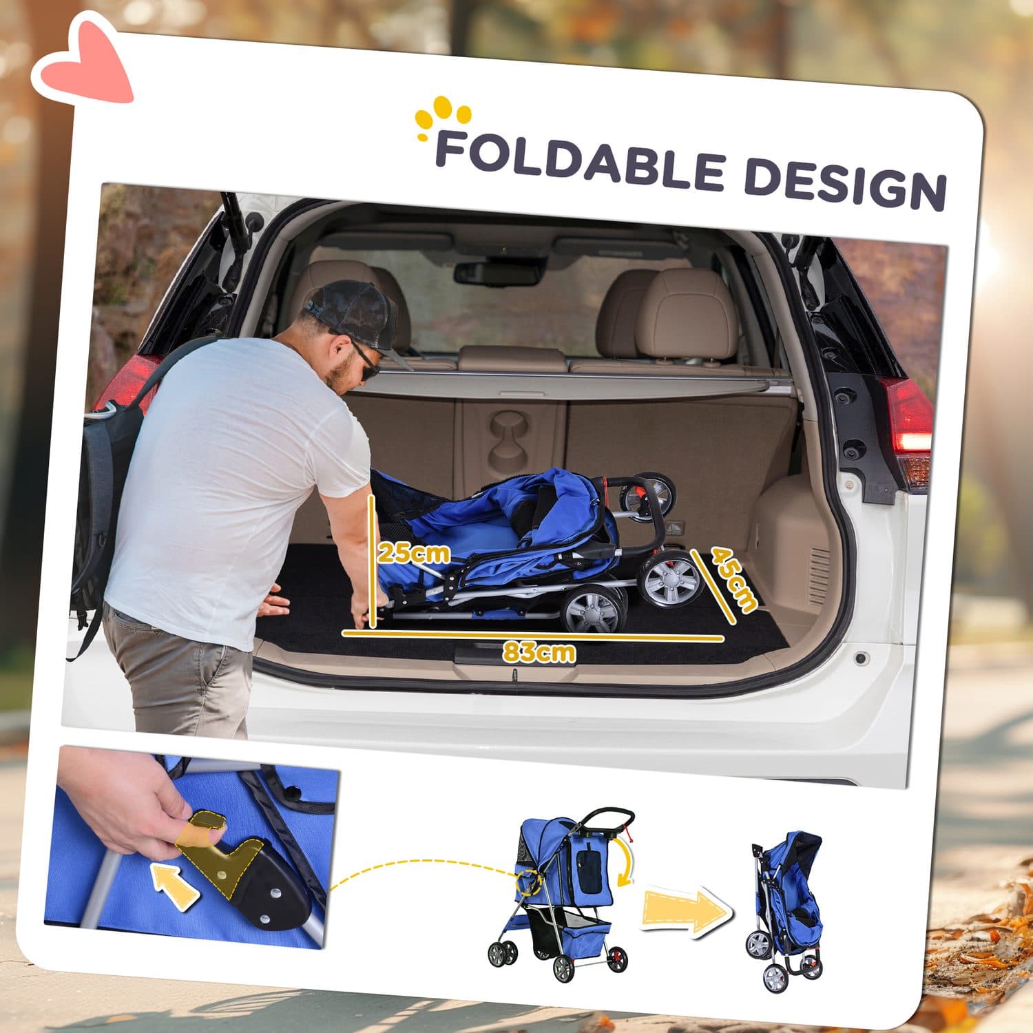 Foldable Pet Stroller with Zipper Entry & Cup Holder - image 3